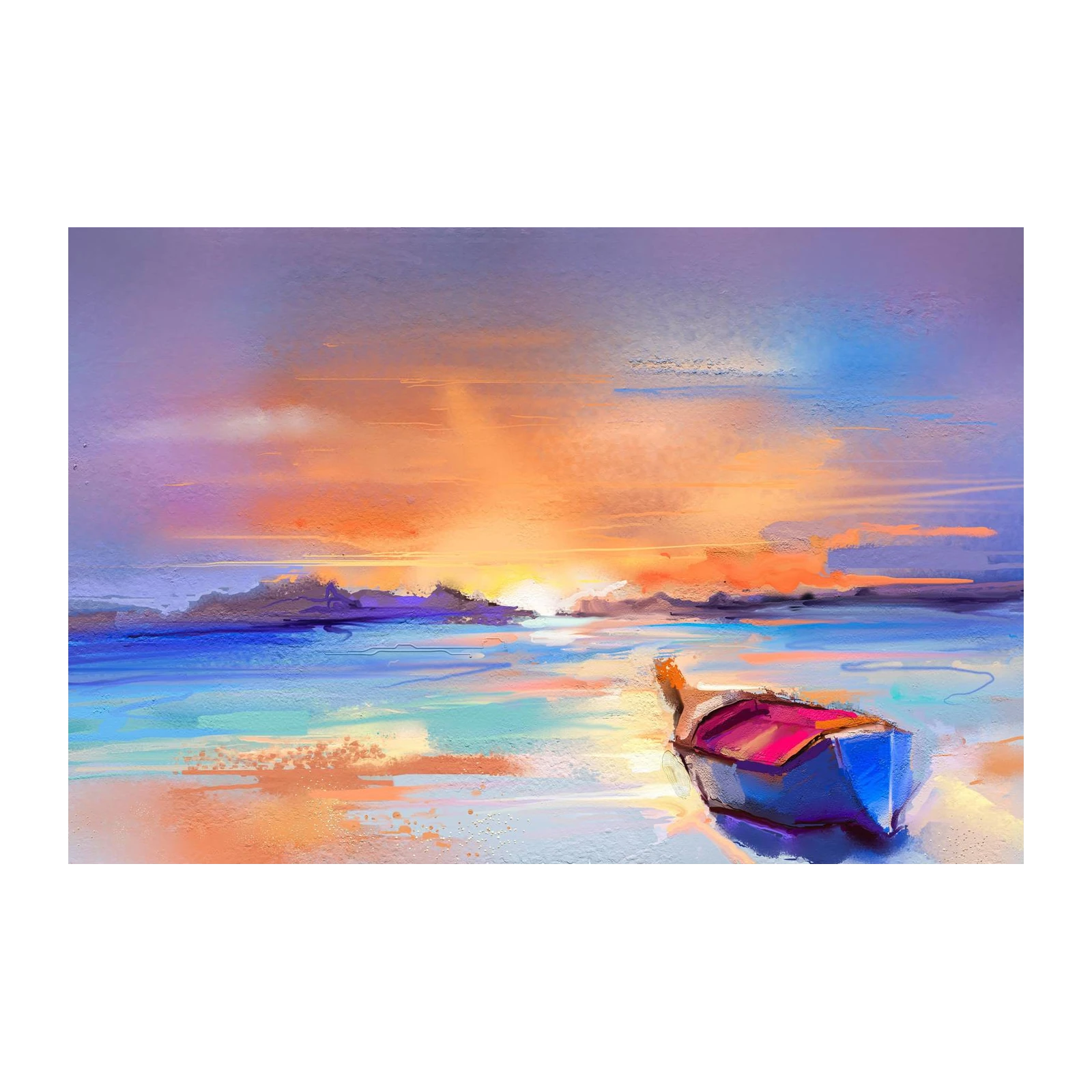 Serene Sunset Boat Abstract Wall Art