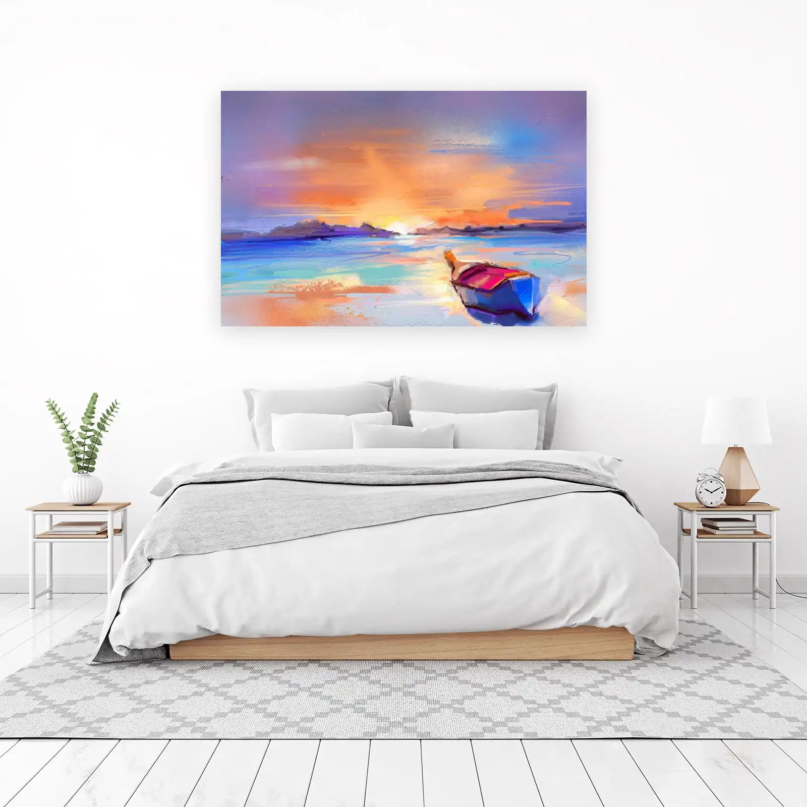 Serene Sunset Boat Abstract Wall Art