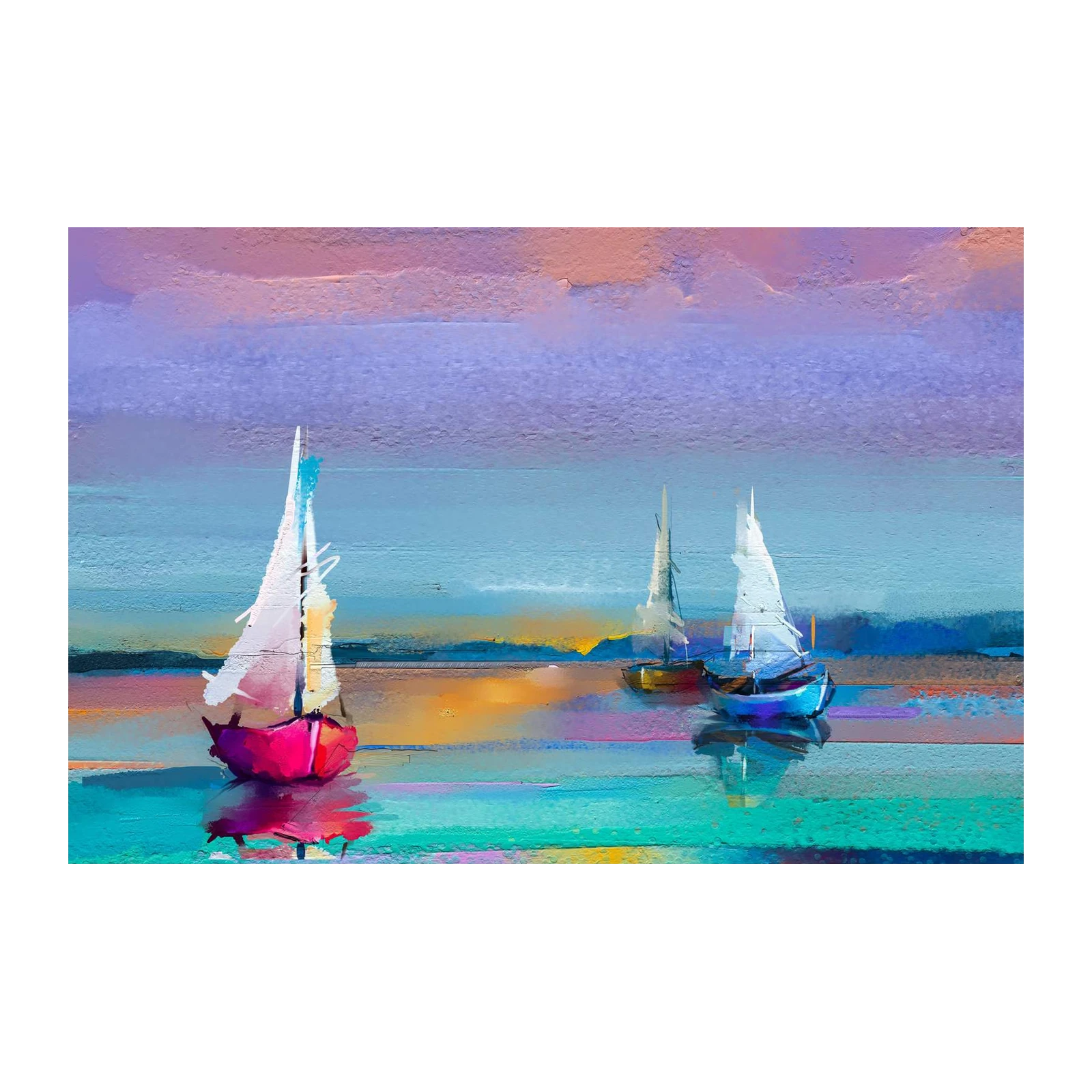Vibrant Sailboats Sunset Landscape Wall Art