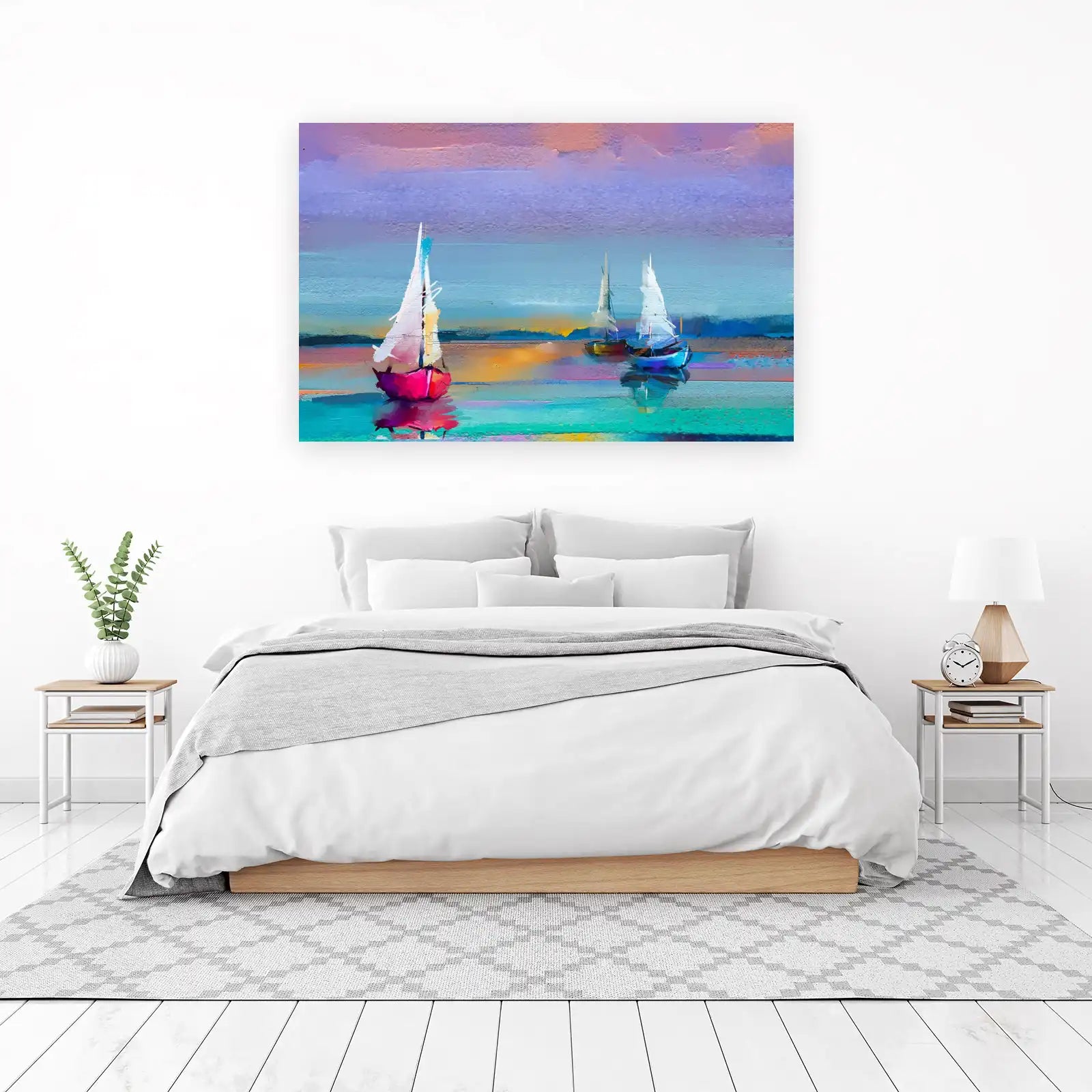 Vibrant Sailboats Sunset Landscape Wall Art