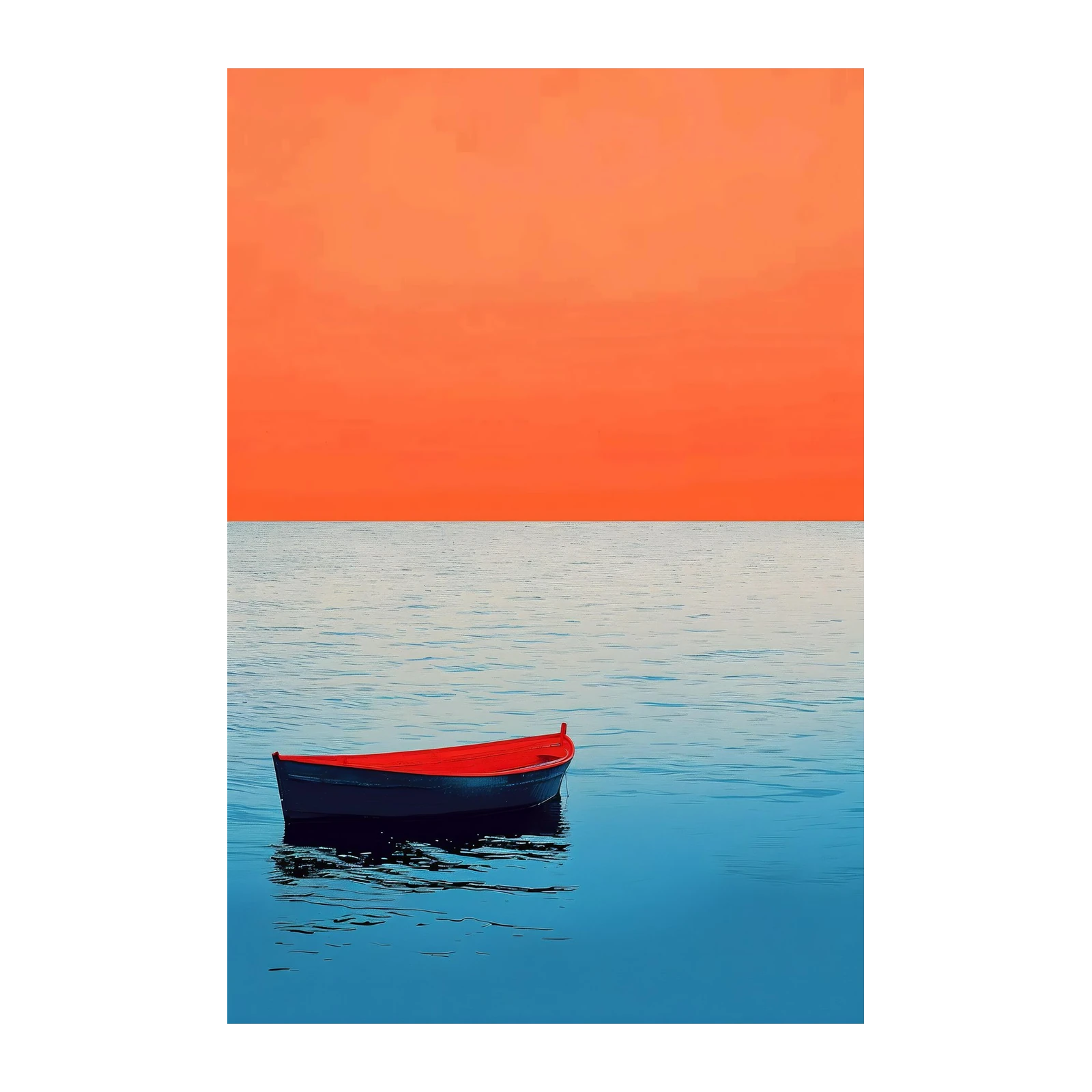 Serene Red Boat Minimalist Seascape Wall Art