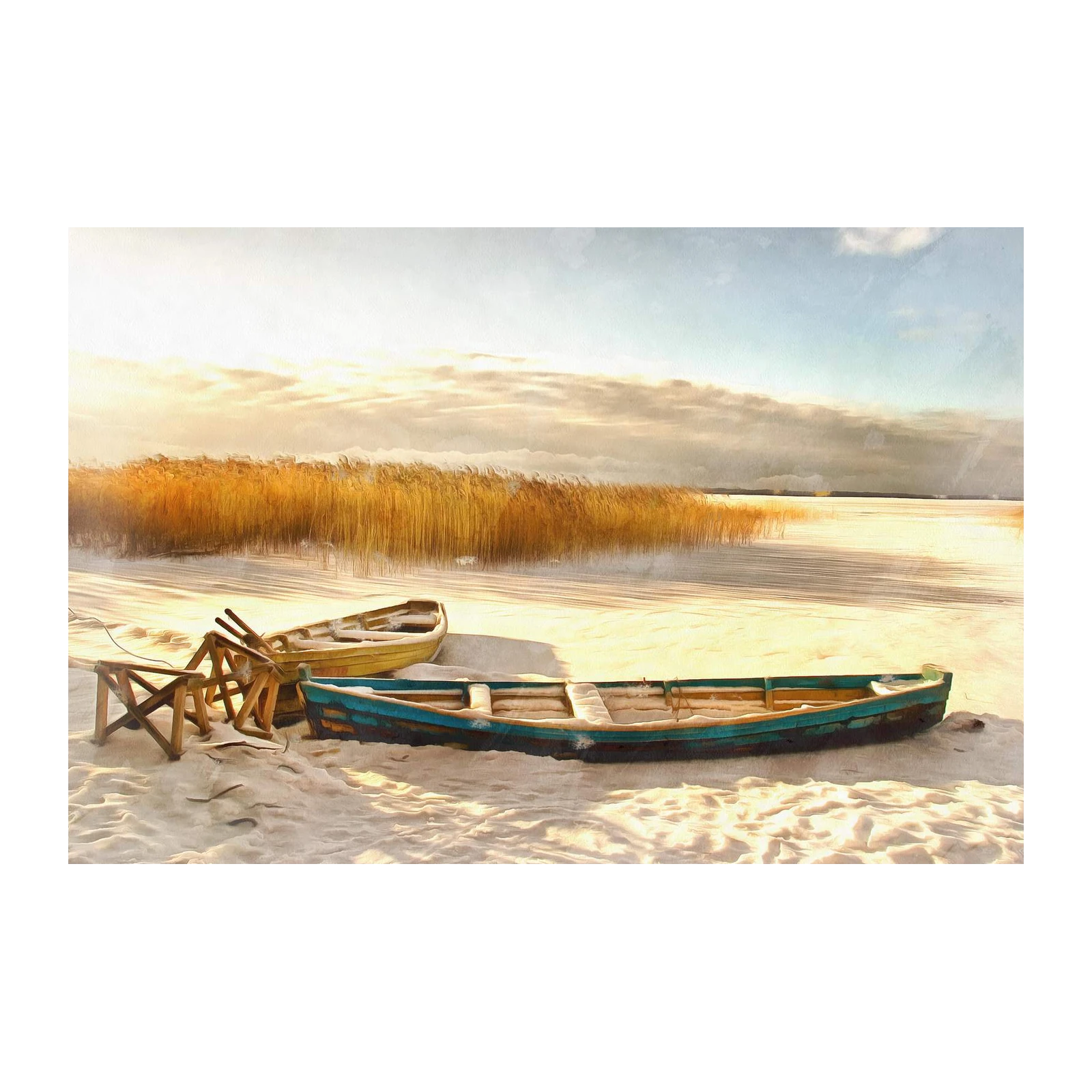 Serene Winter Boats & Reeds Wall Art
