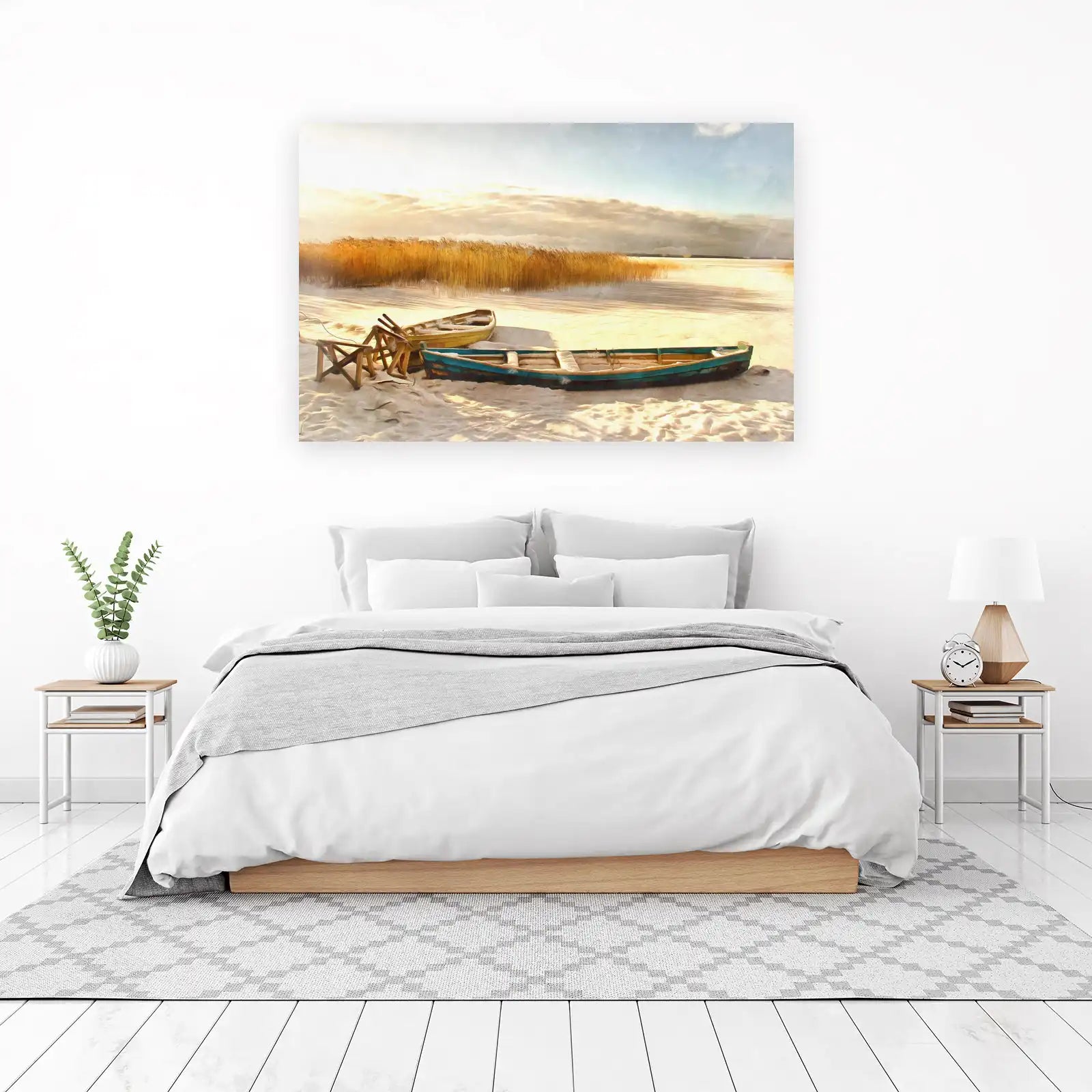 Serene Winter Boats & Reeds Wall Art
