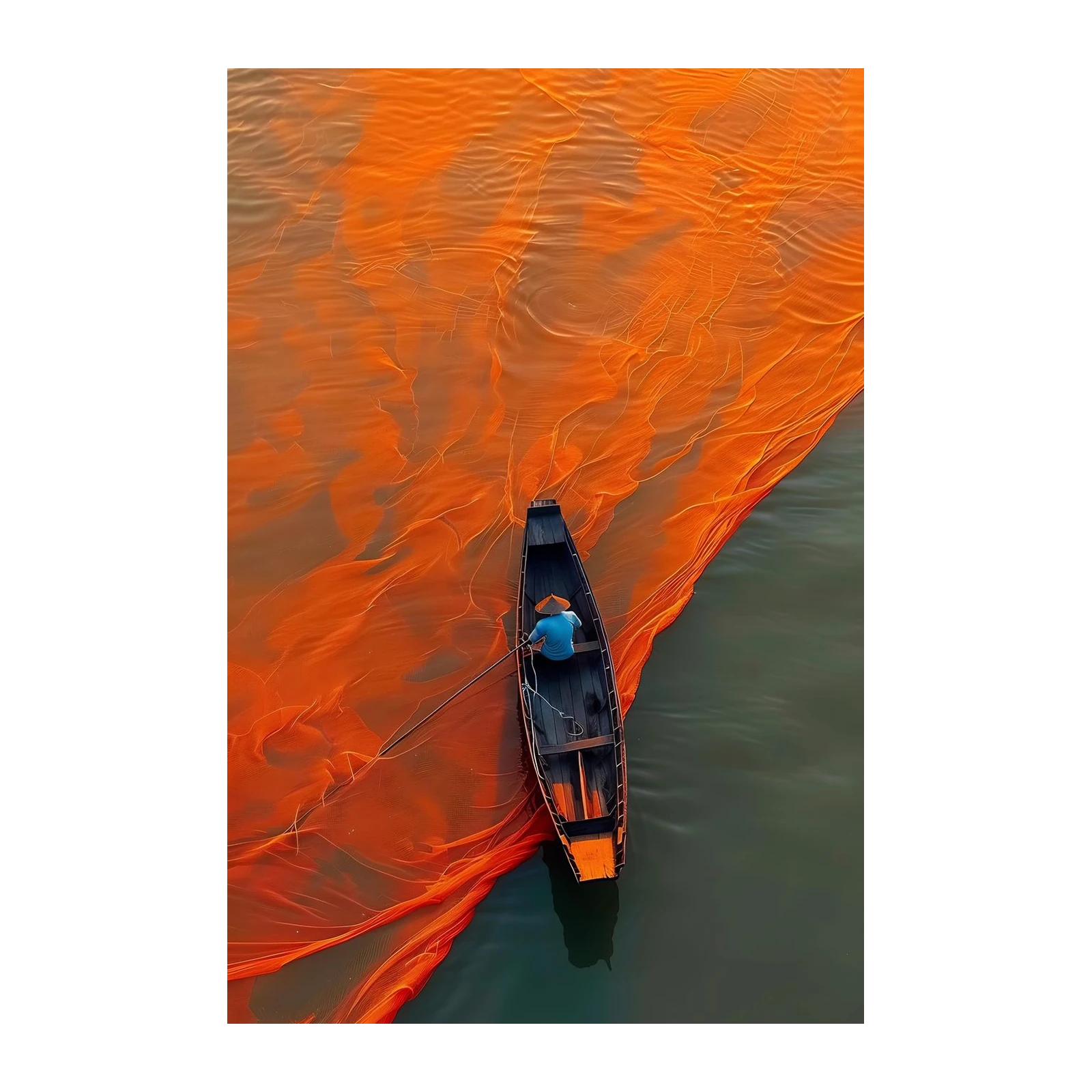 Serene Fisherman Orange Net Wall Art