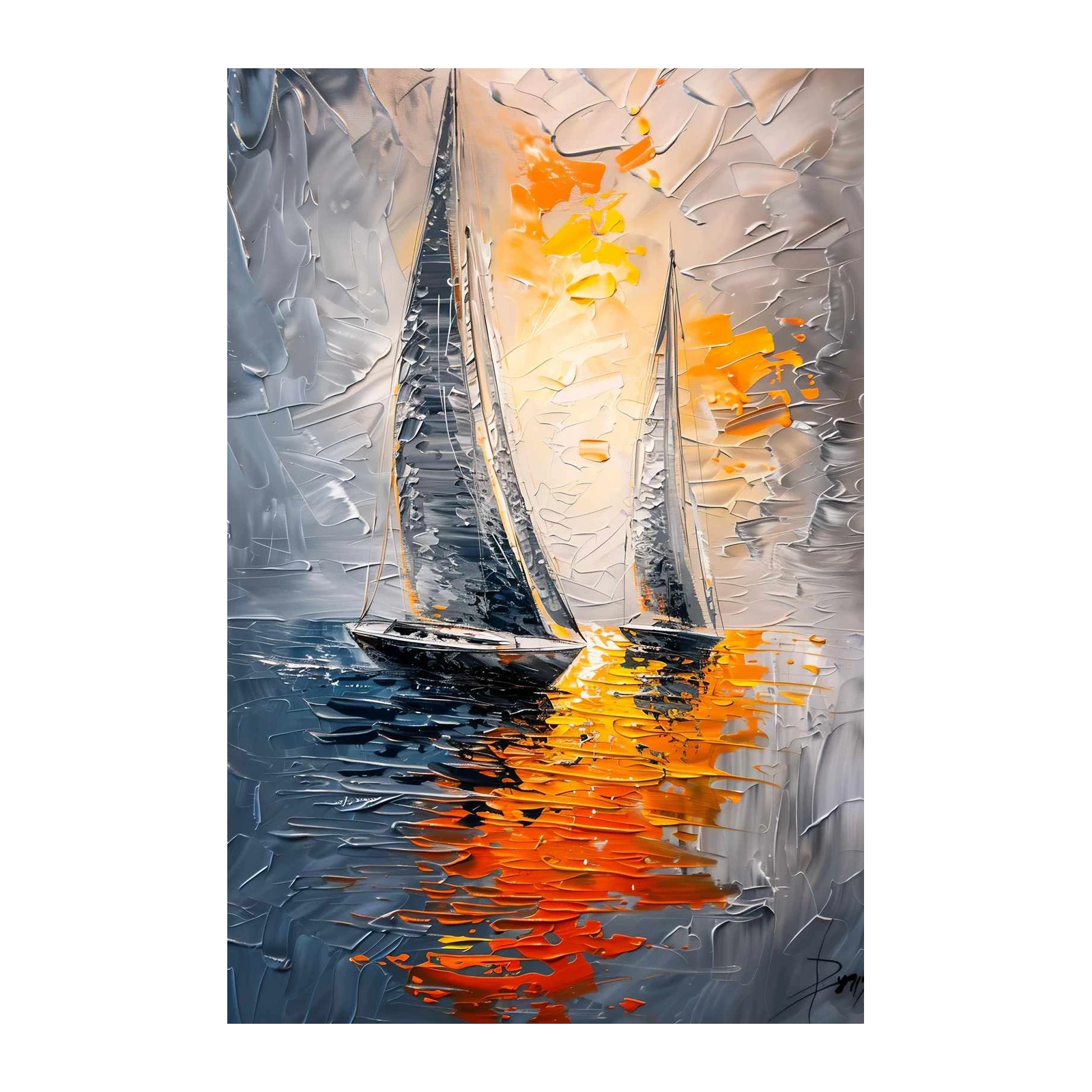 Abstract Sailboats Sunset Wall Art
