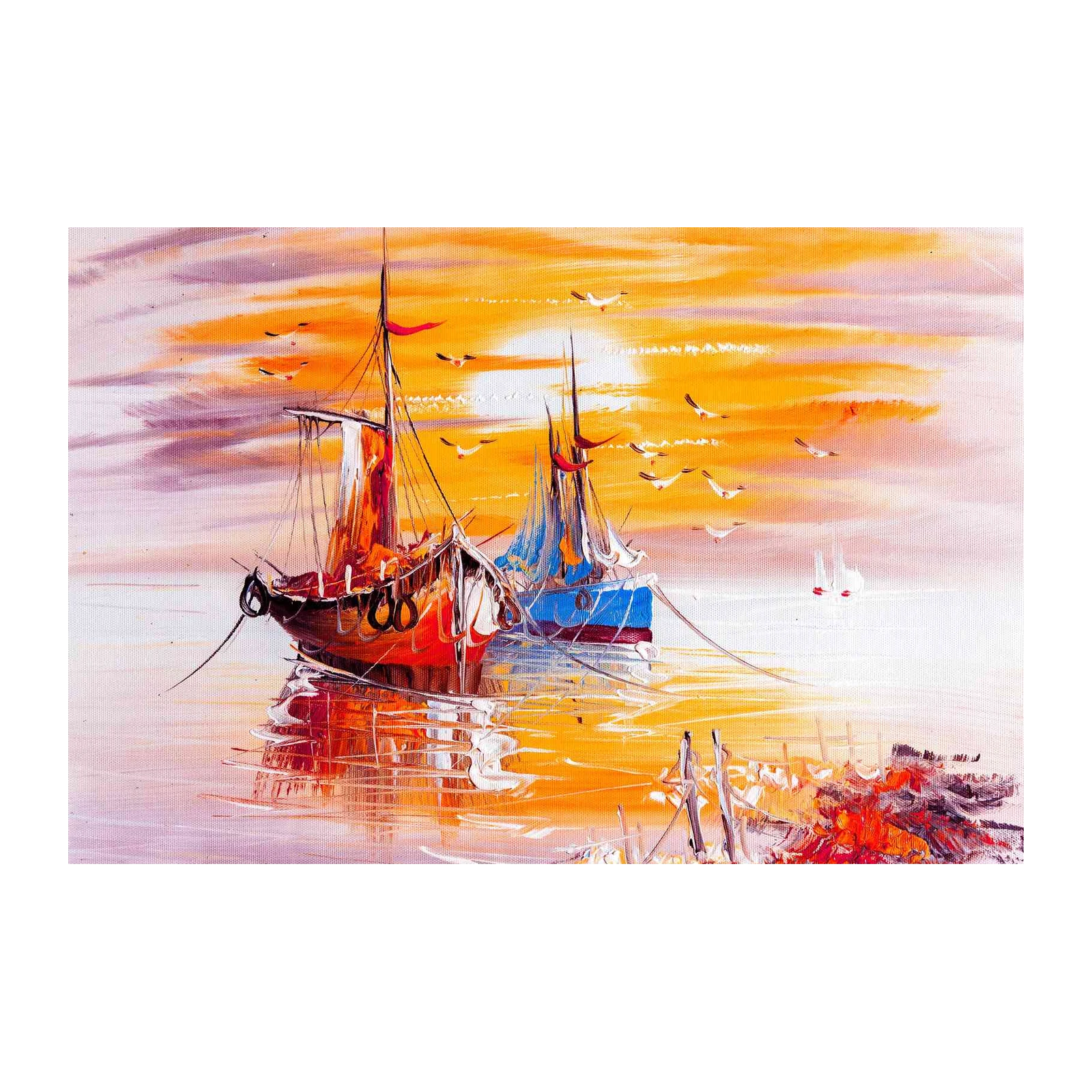 Sunset Sailboats & Seagulls Wall Art