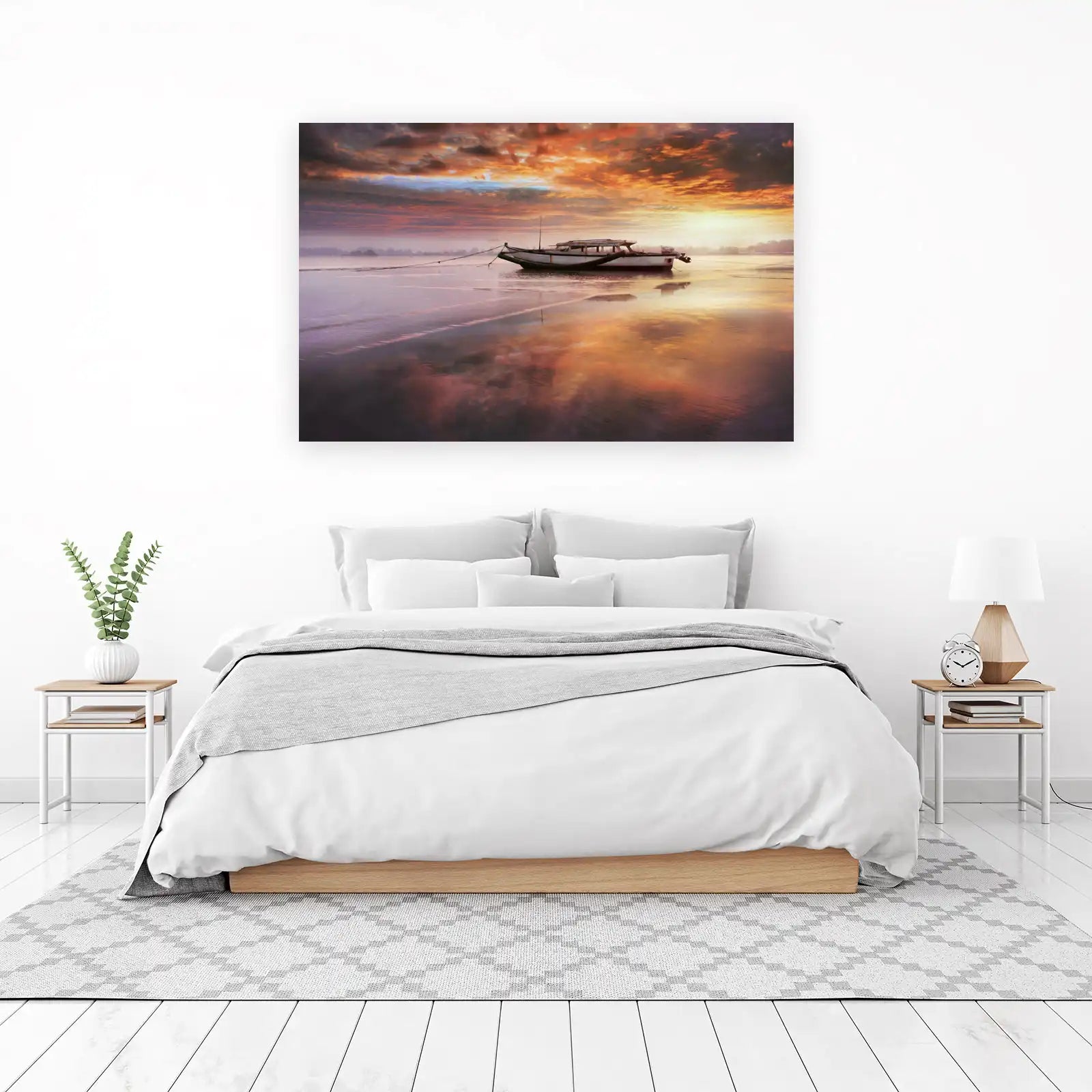 Serene Sunset Boat Wall Art
