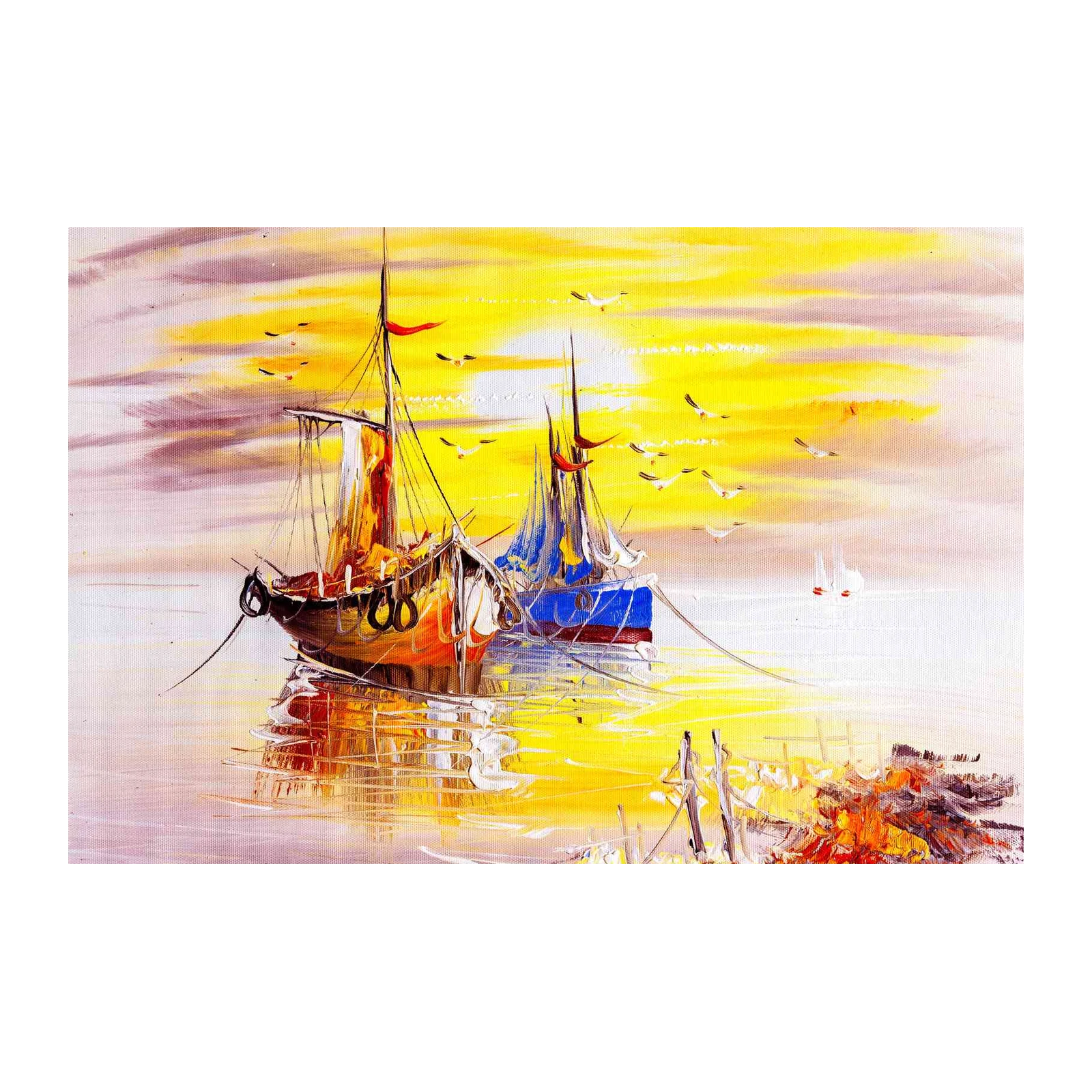 Golden Sunset Sailboats Wall Art