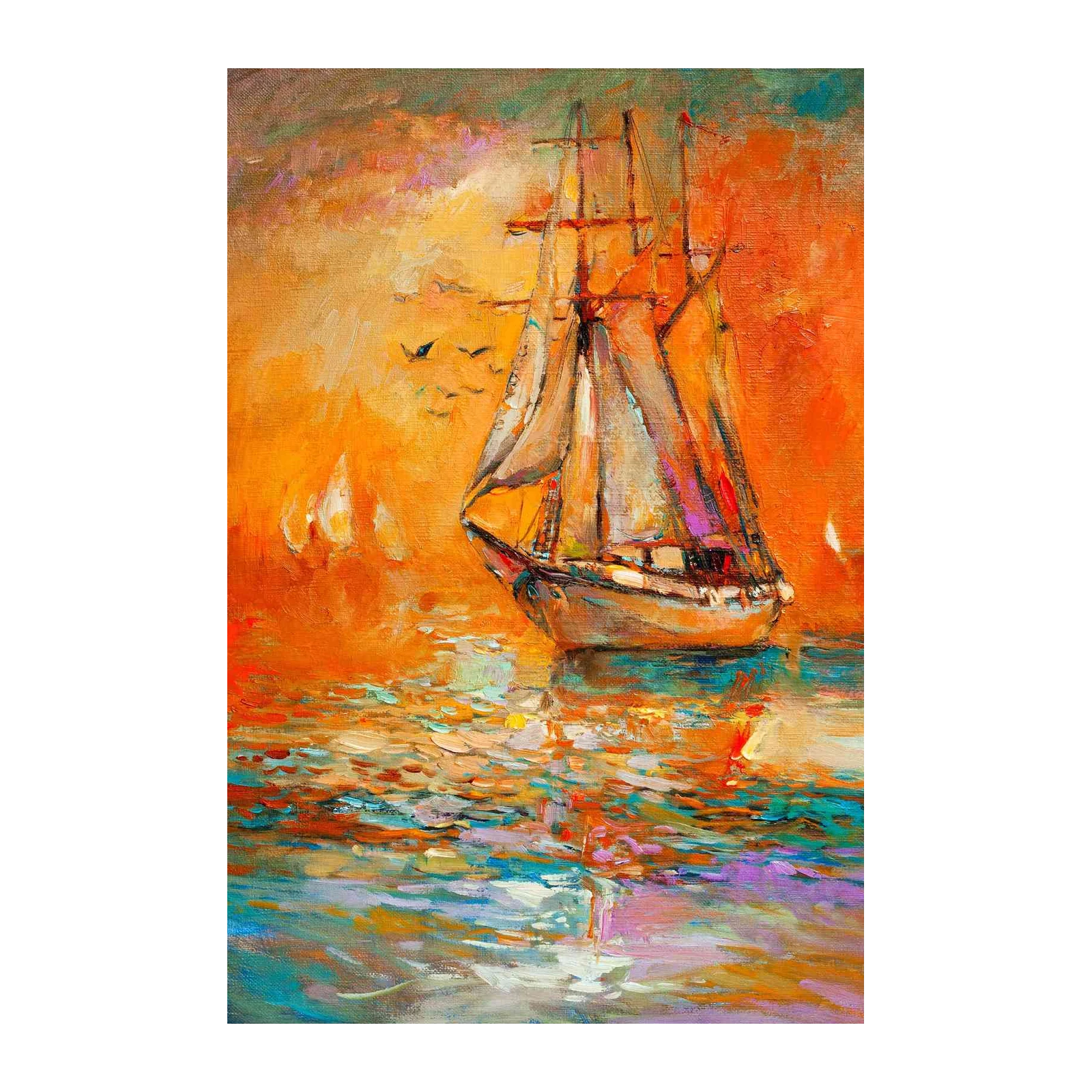 Seascape Sailboat Sunset Oil Painting Wall Art