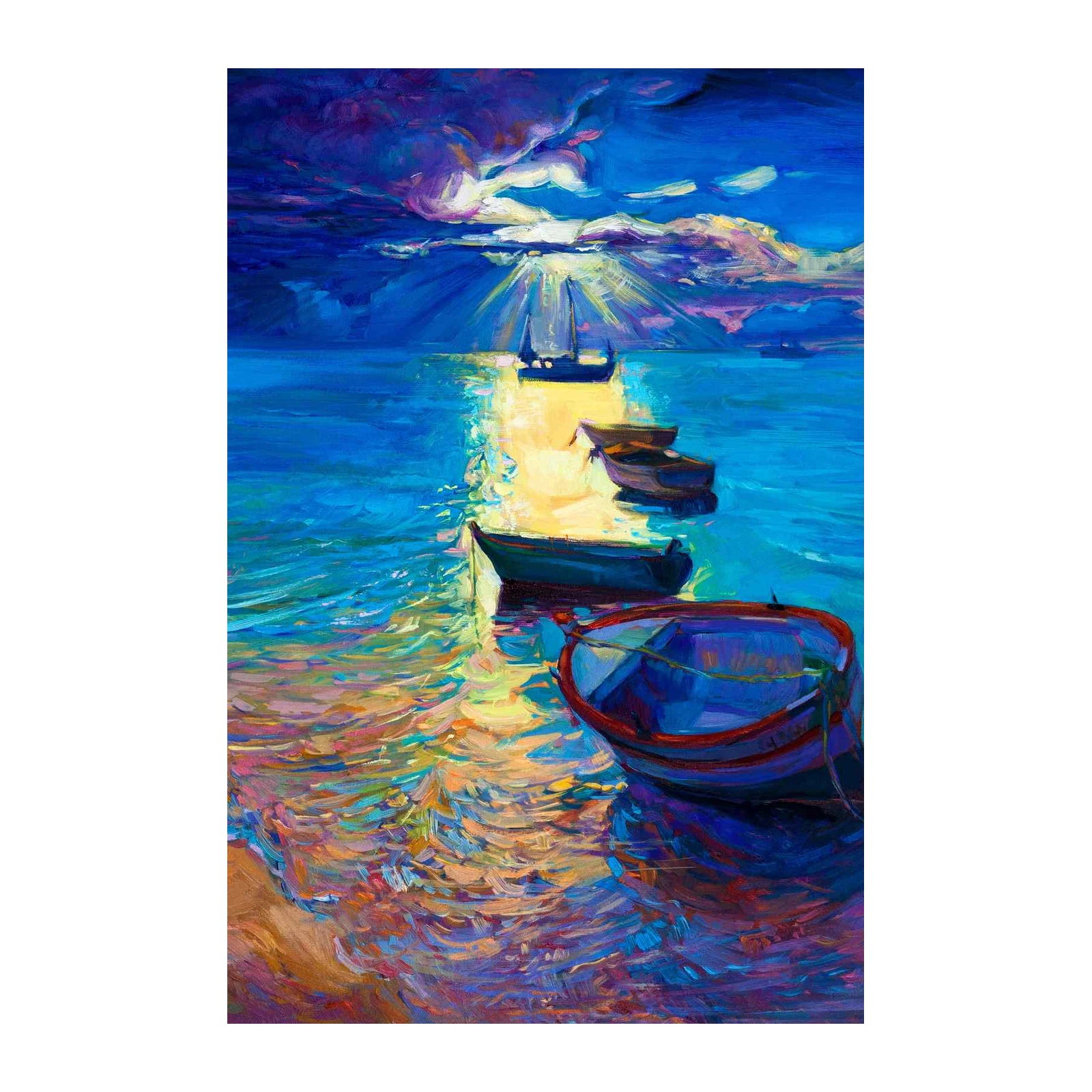 Vibrant Sunset Boats Wall Art