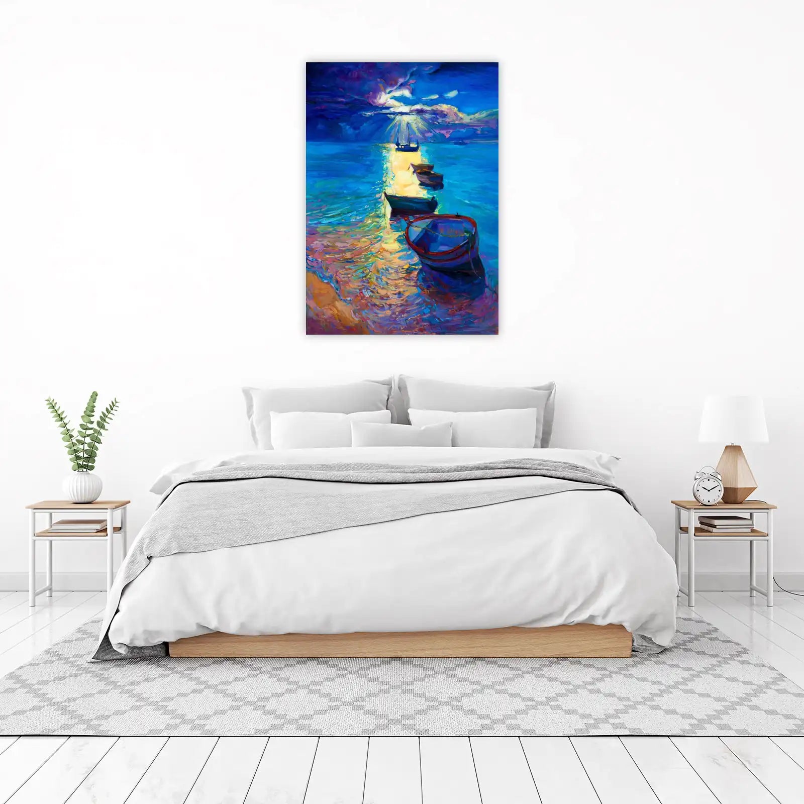 Vibrant Sunset Boats Wall Art