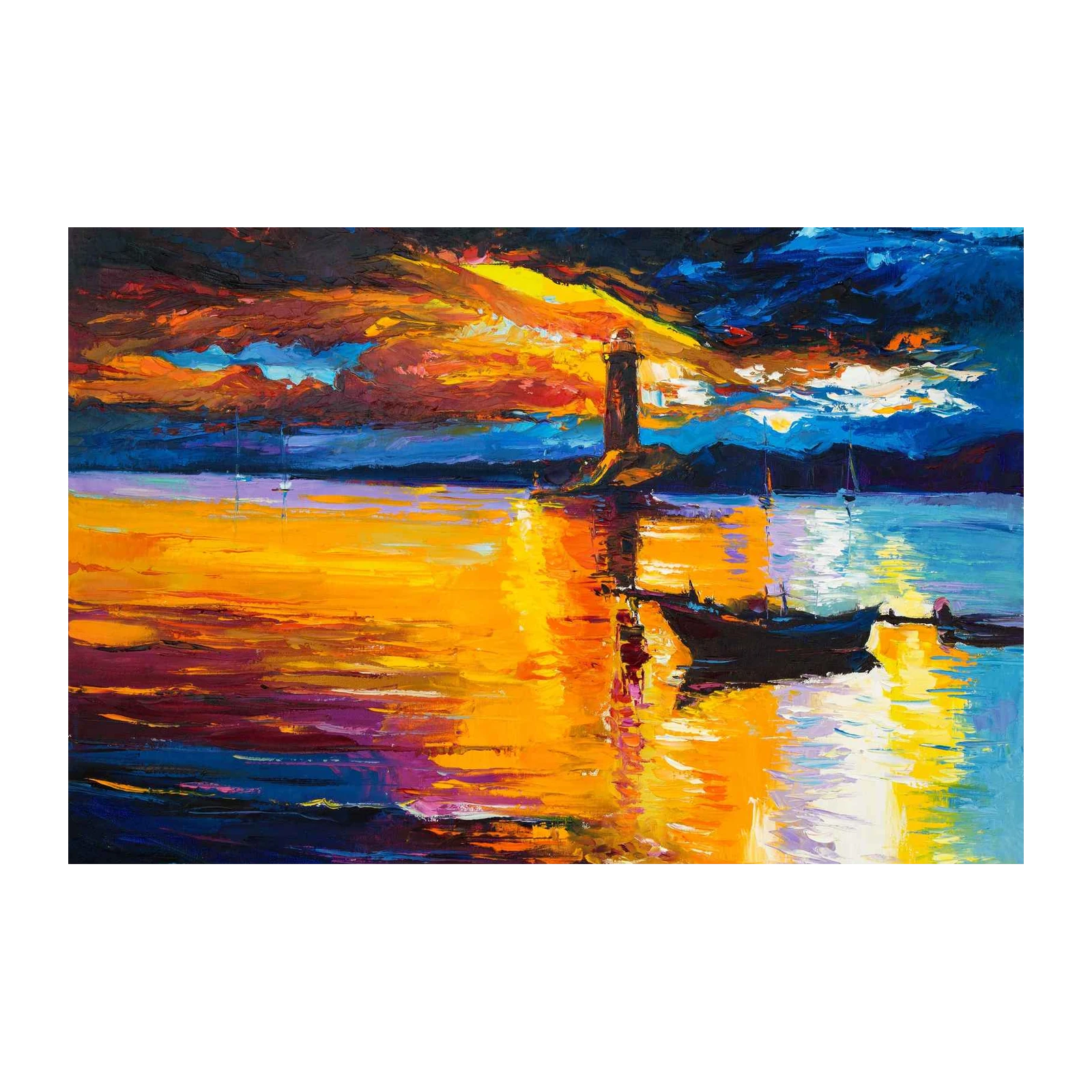 Vibrant Lighthouse Sunset Seascape Wall Art