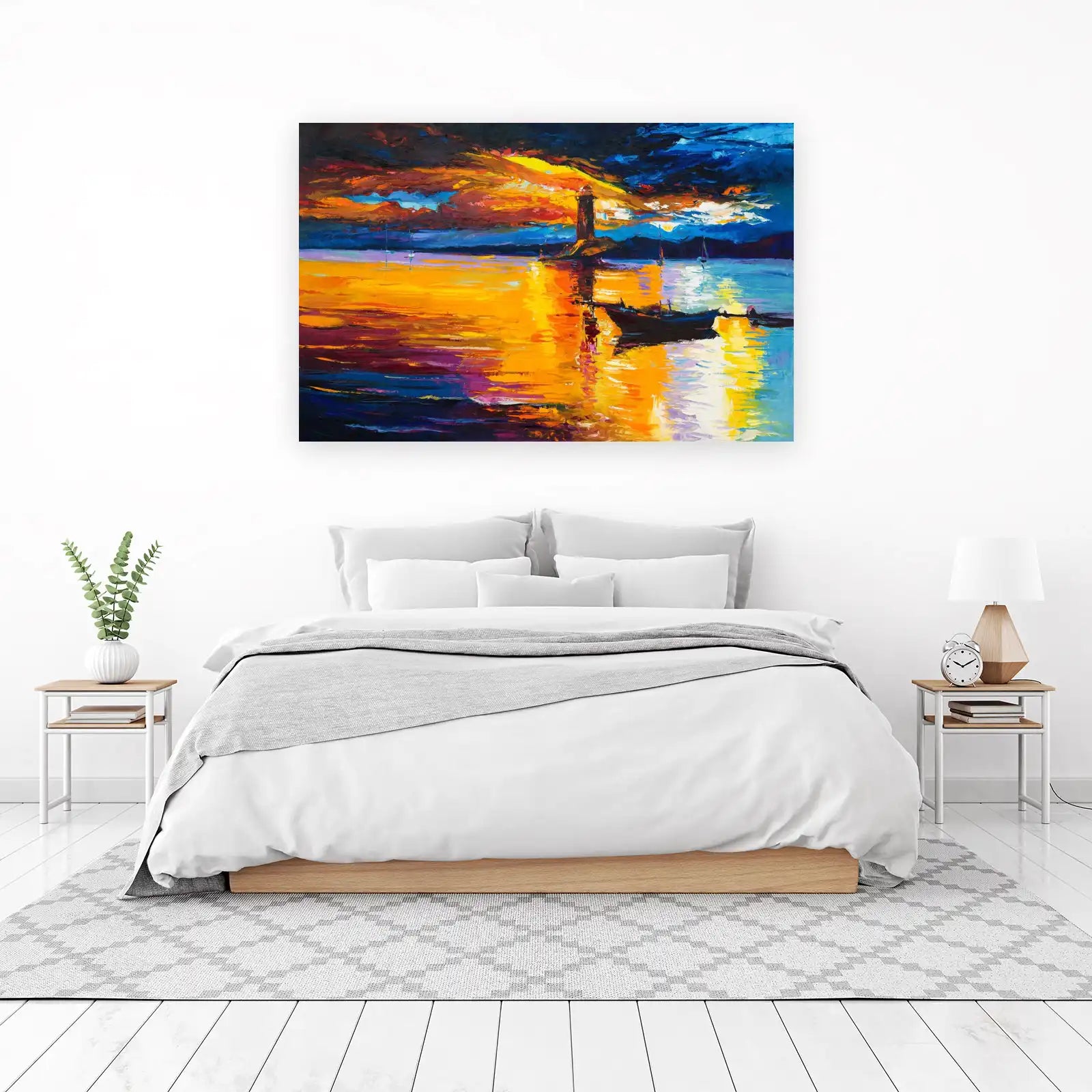 Vibrant Lighthouse Sunset Seascape Wall Art