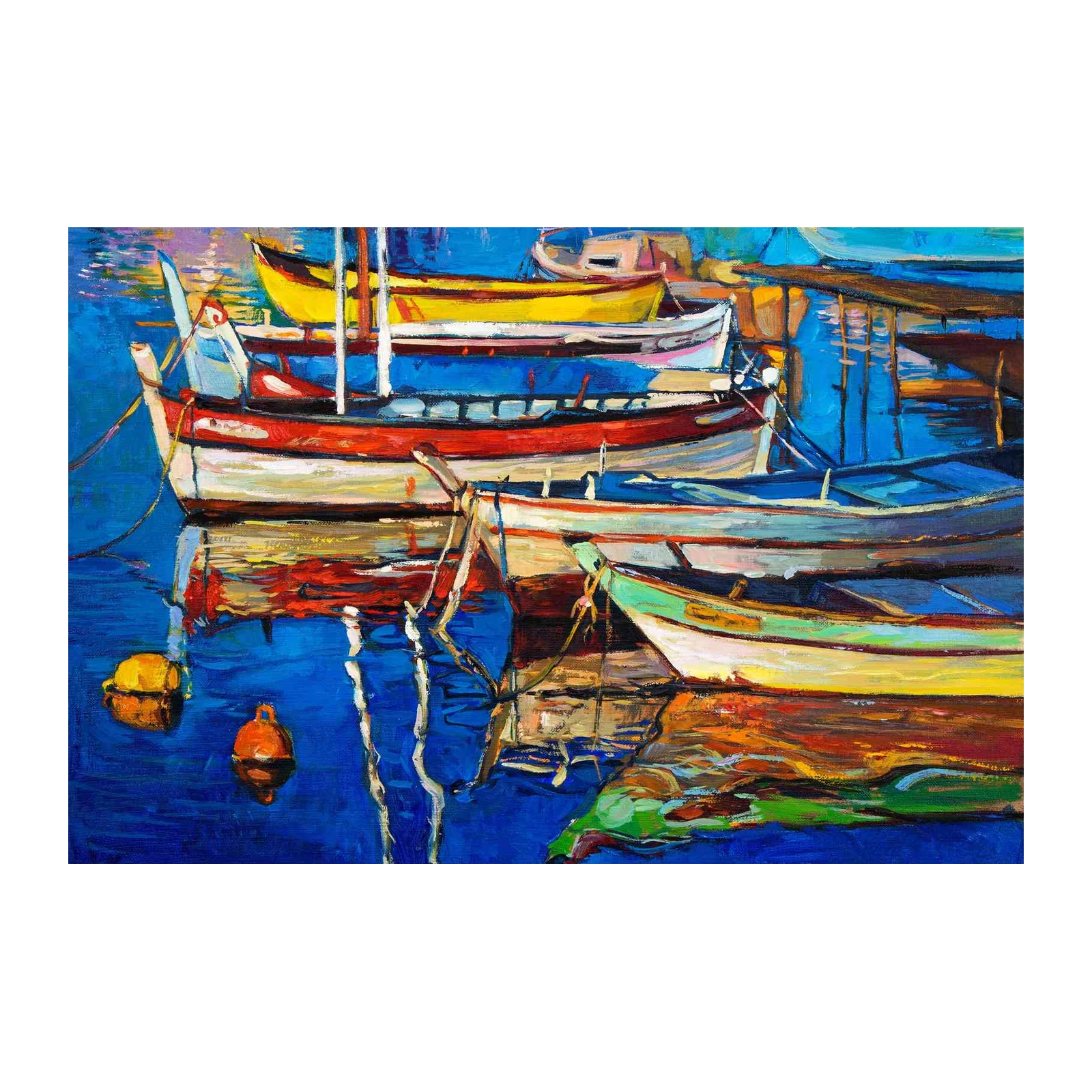 Vibrant Harbor Boats Wall Art