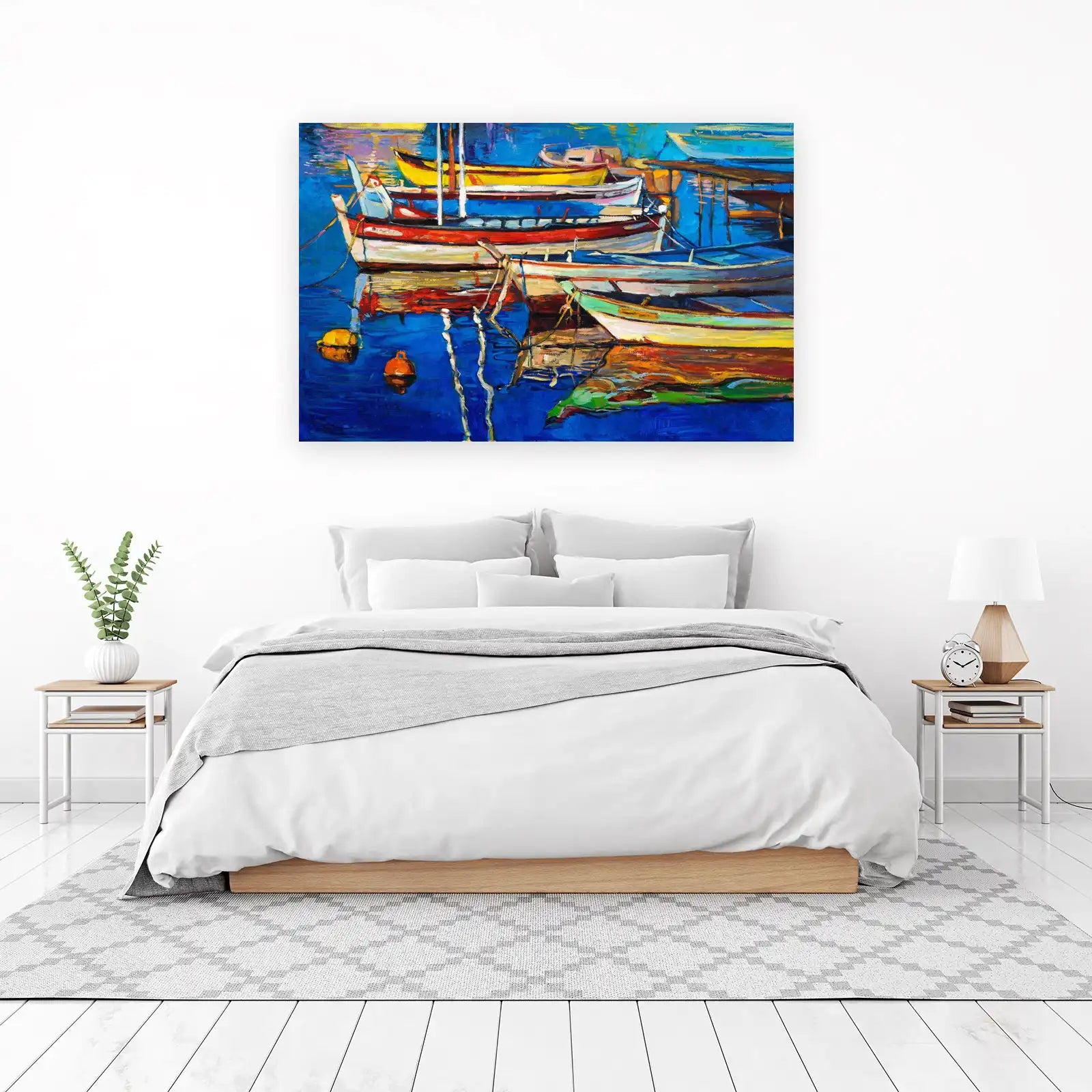 Vibrant Harbor Boats Wall Art