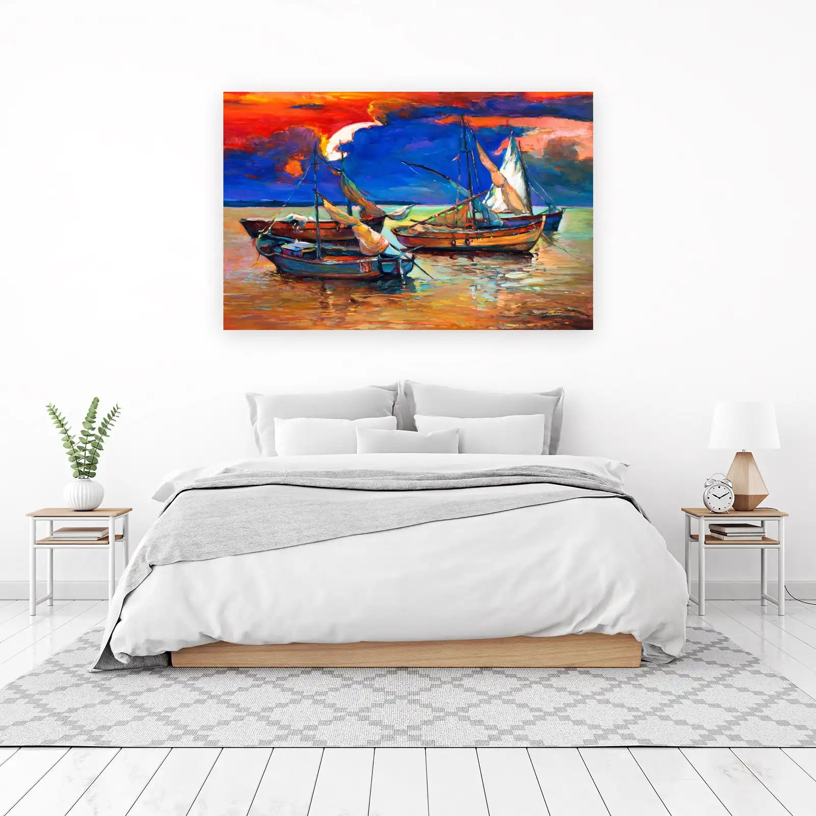 Sunset Sailboats Oil Painting Wall Art