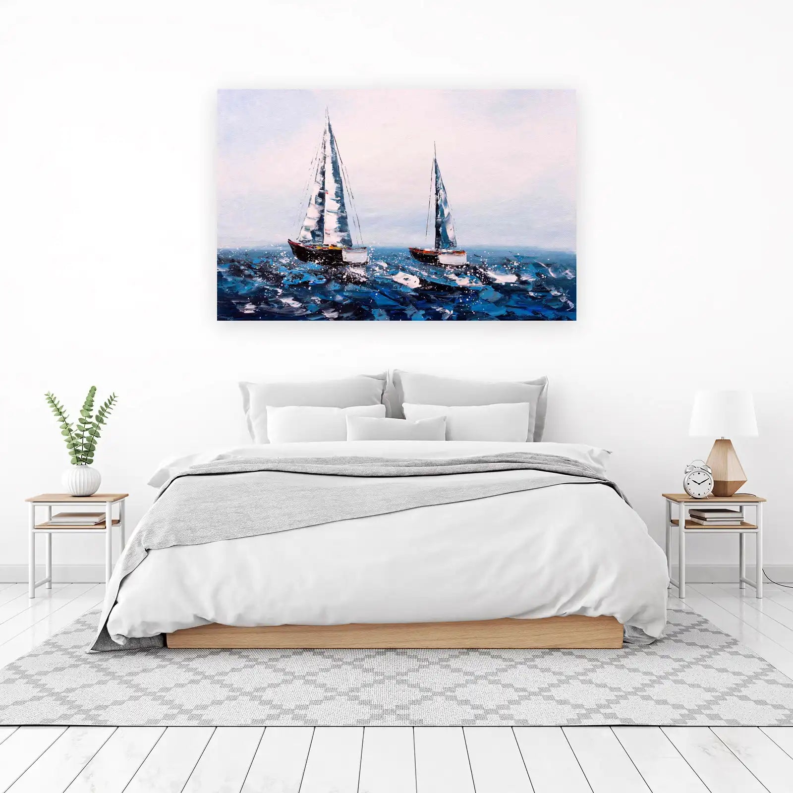 Serene Sailboats Ocean View Wall Art