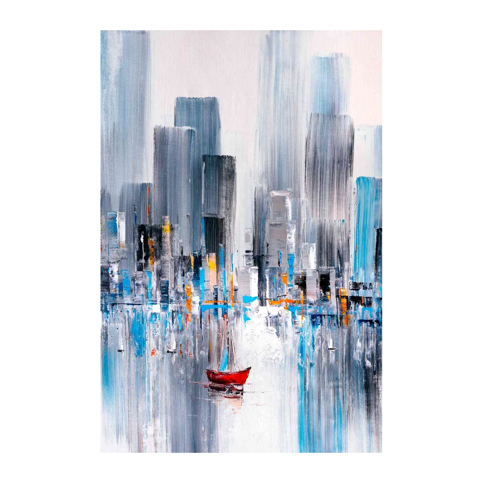 Red Sailboat Cityscape Textured Wall Art
