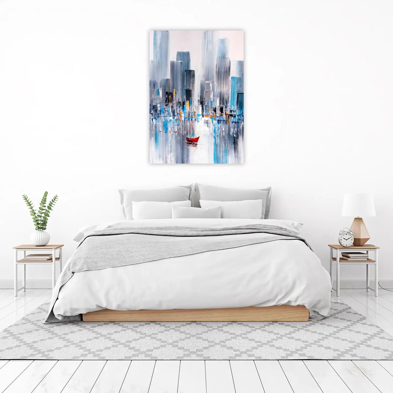 Red Sailboat Cityscape Textured Wall Art