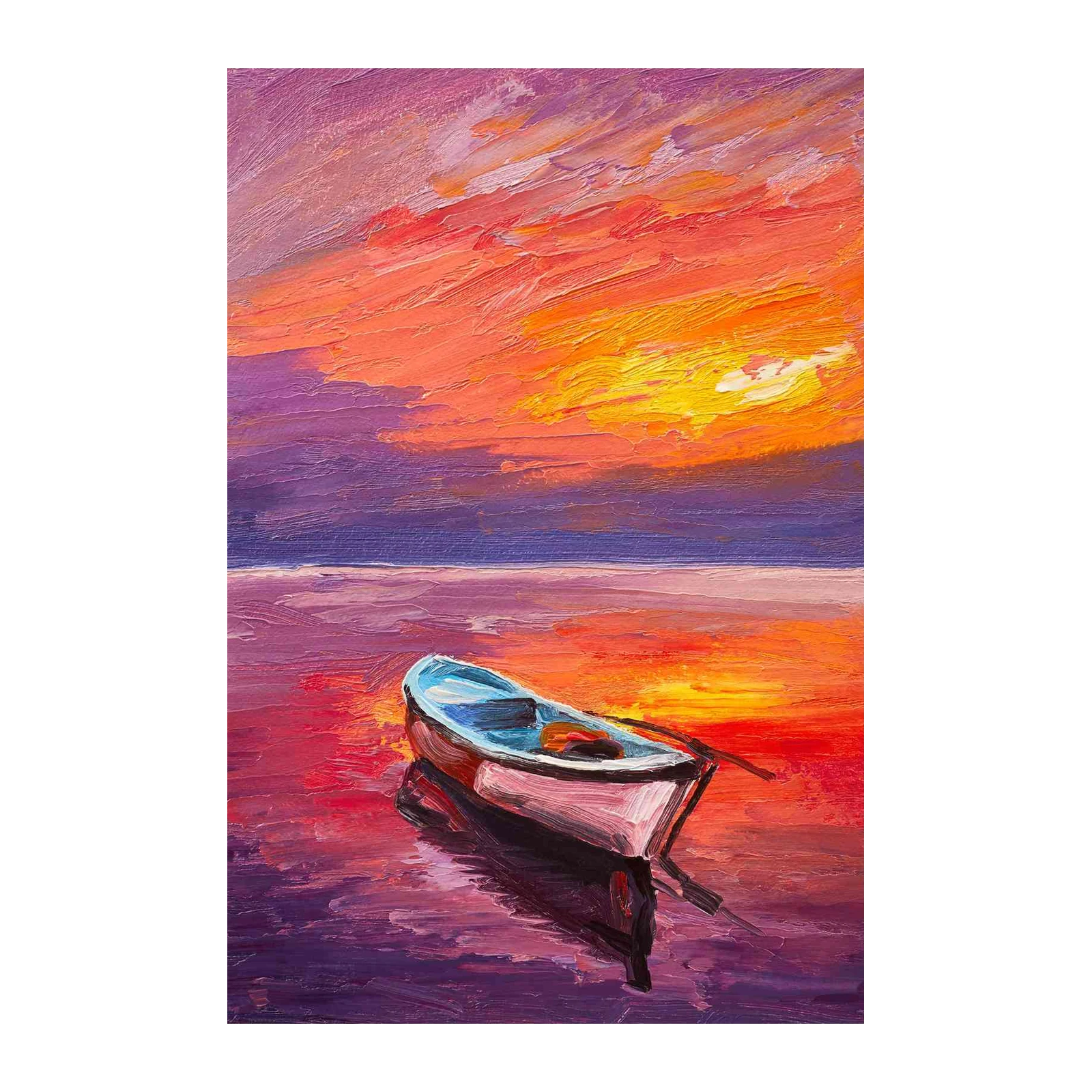 Vibrant Sunset Boat Oil Painting Wall Art