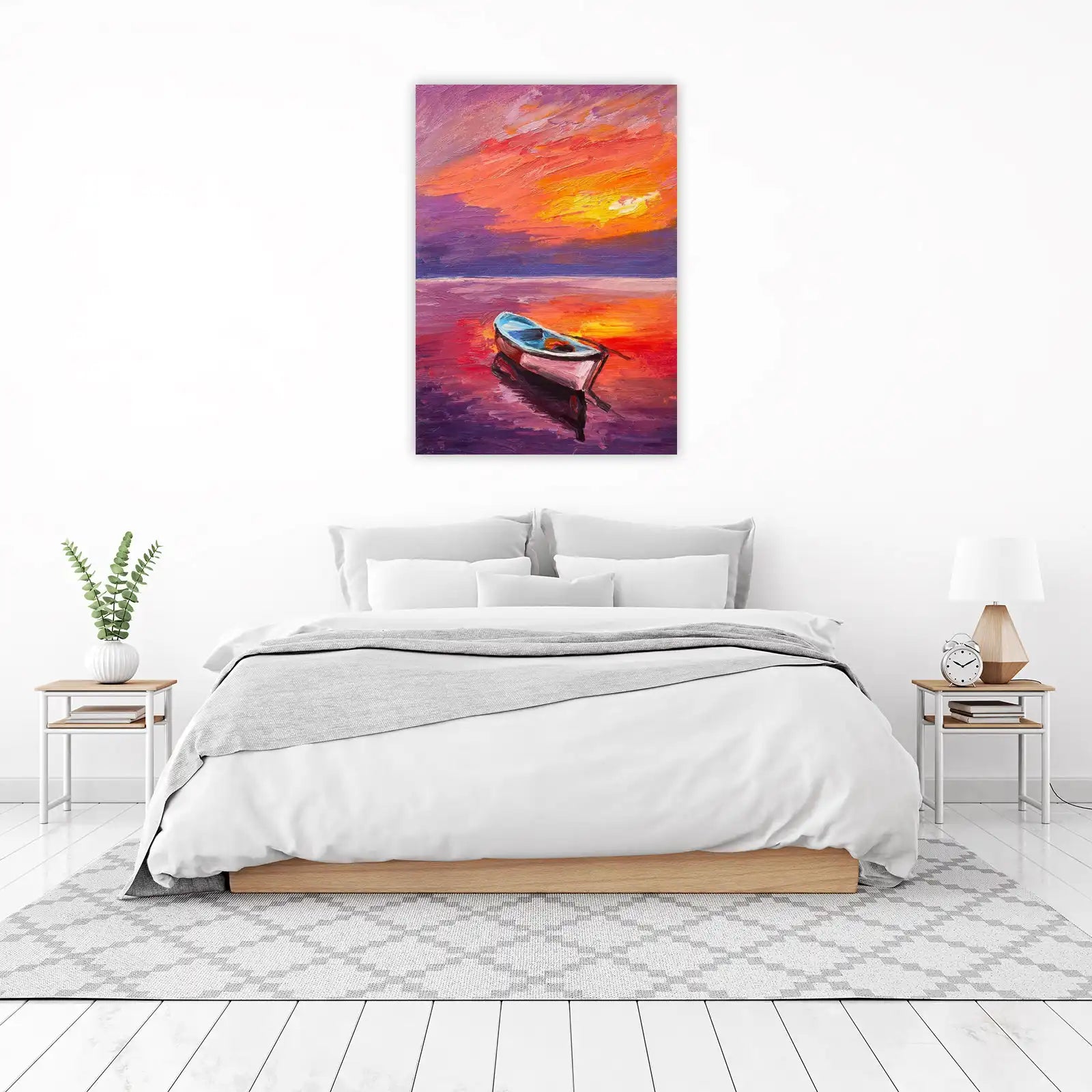 Vibrant Sunset Boat Oil Painting Wall Art