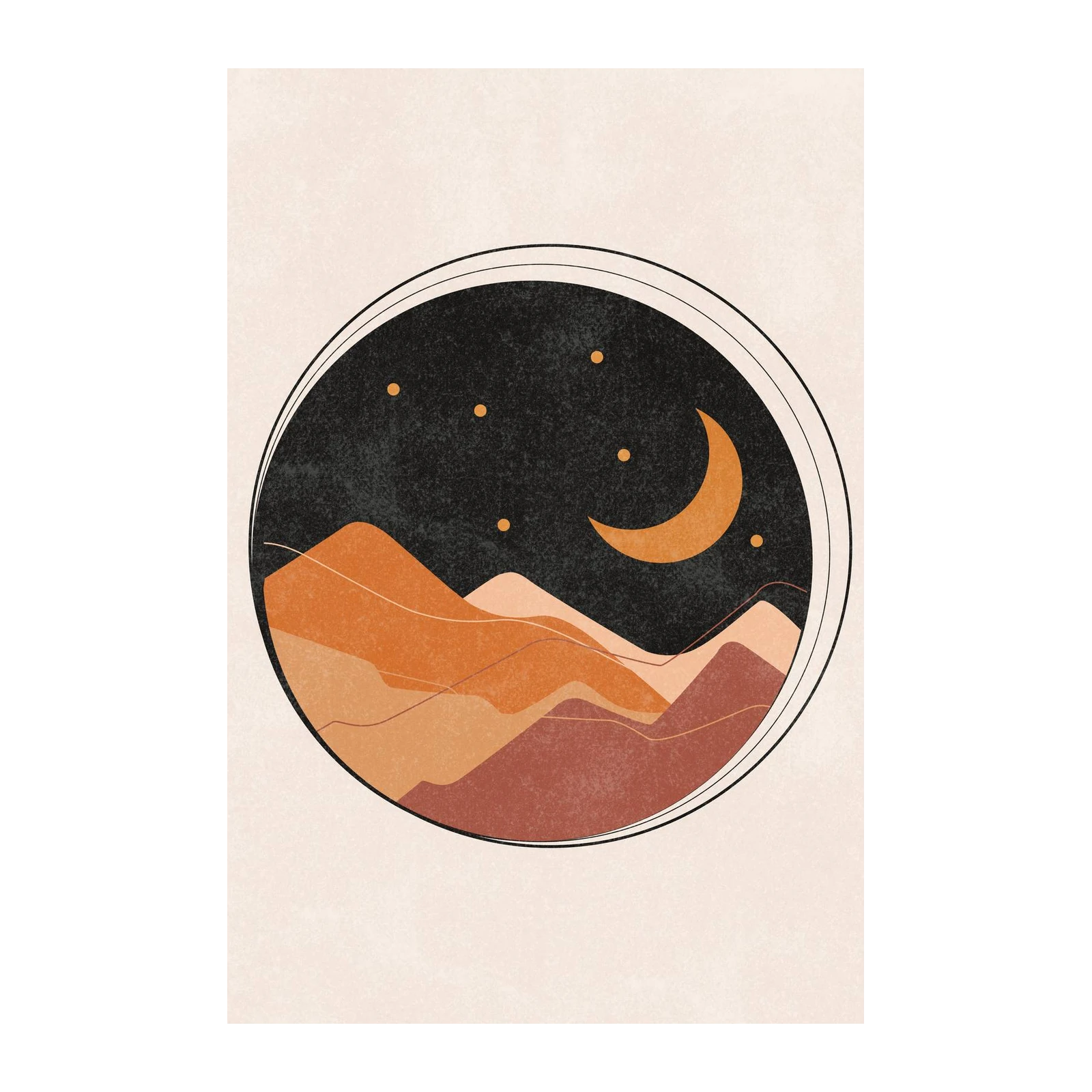 Boho Moon Mountain Abstract Landscape Wall Art