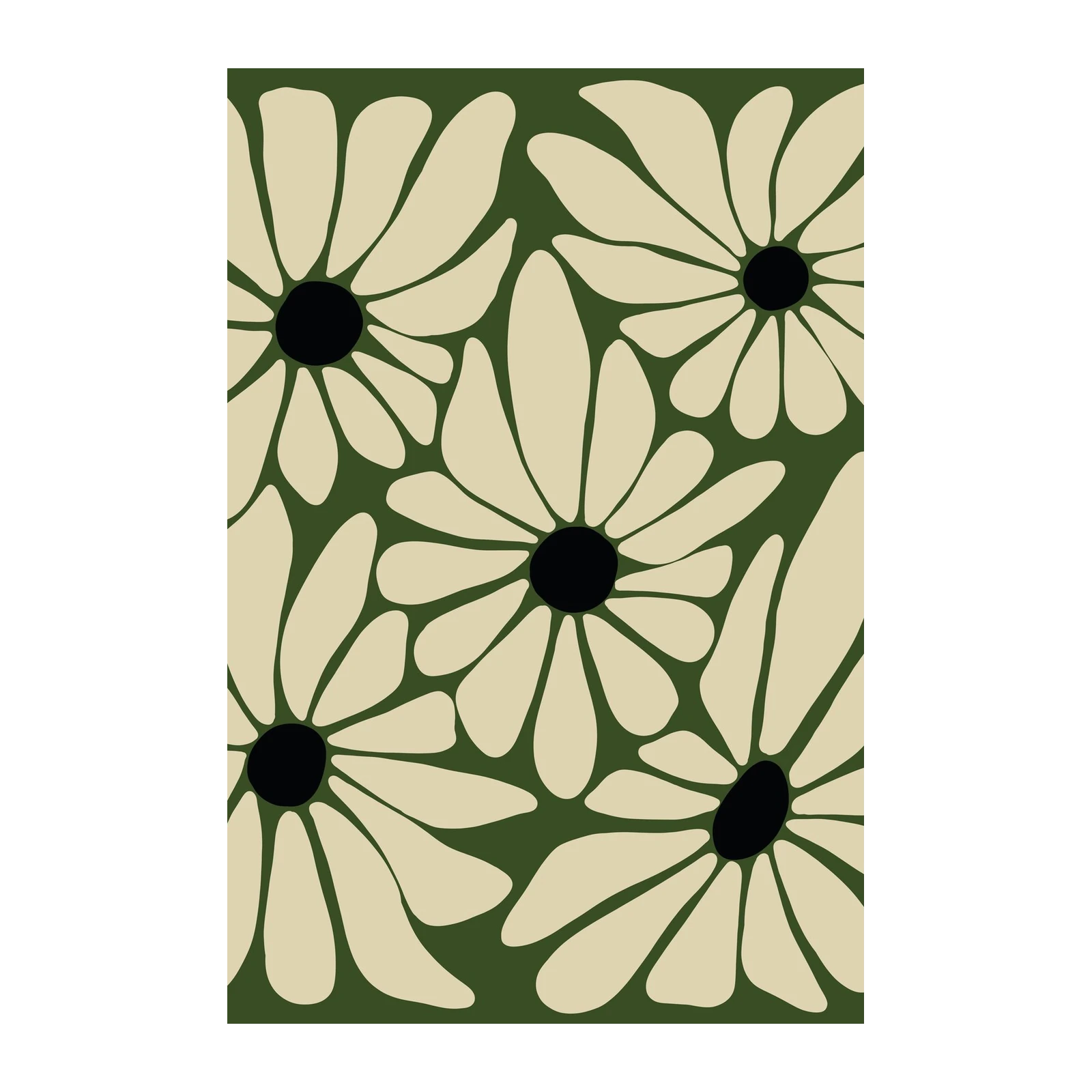 Retro Floral Daisy Green Wall Art Art