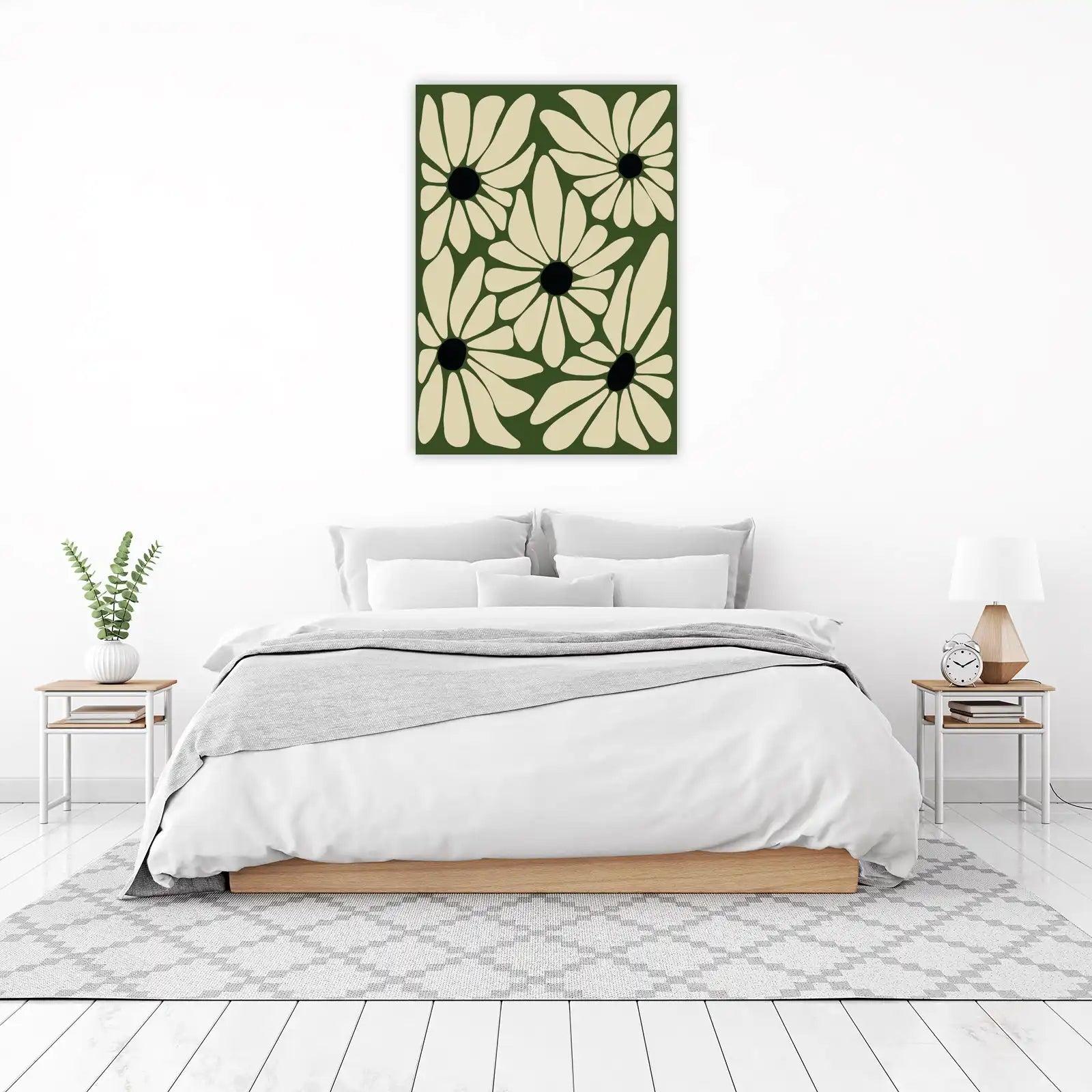 Retro Floral Daisy Green Wall Art Art