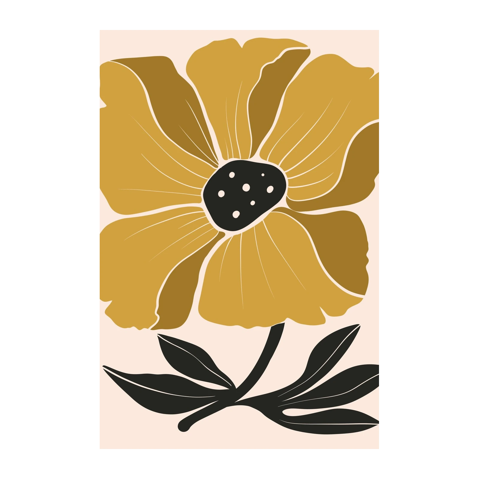 Golden Floral Abstract Mid-Century Modern Wall Art