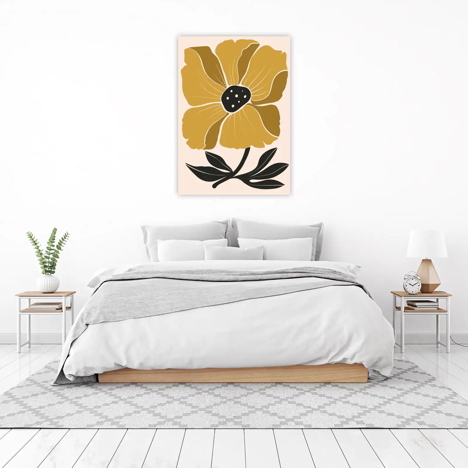 Golden Floral Abstract Mid-Century Modern Wall Art