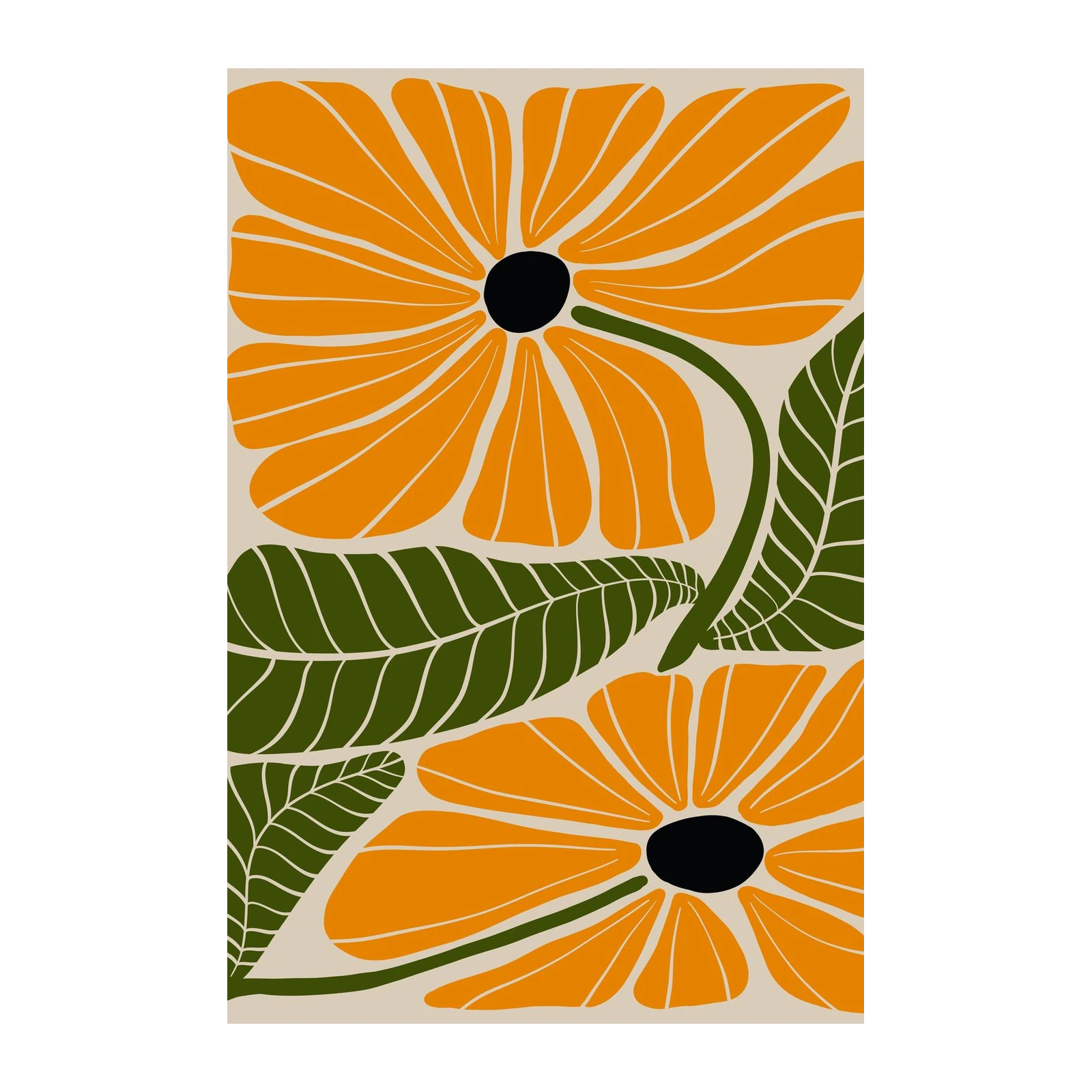Boho Floral Burst Orange & Green Wall Art