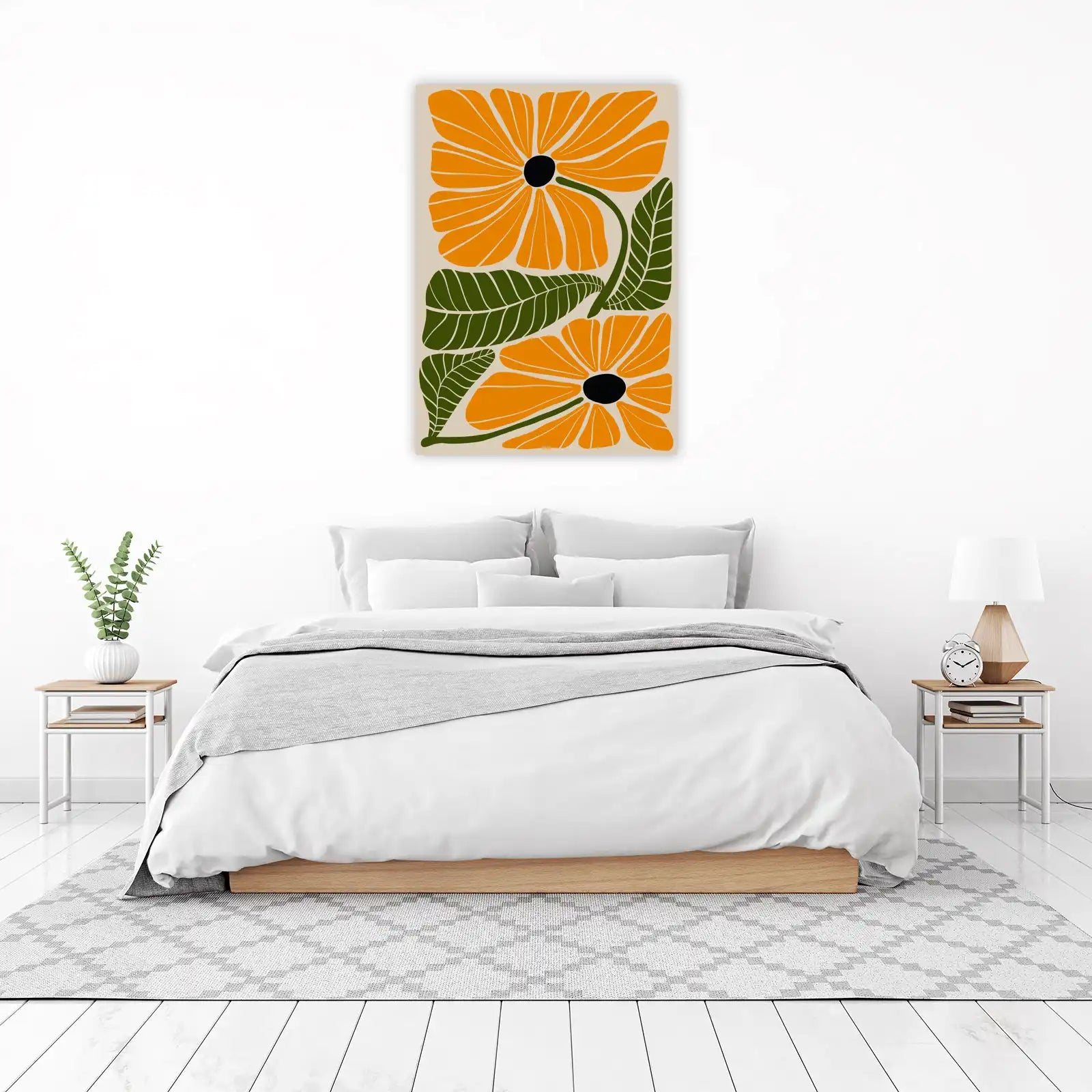 Boho Floral Burst Orange & Green Wall Art