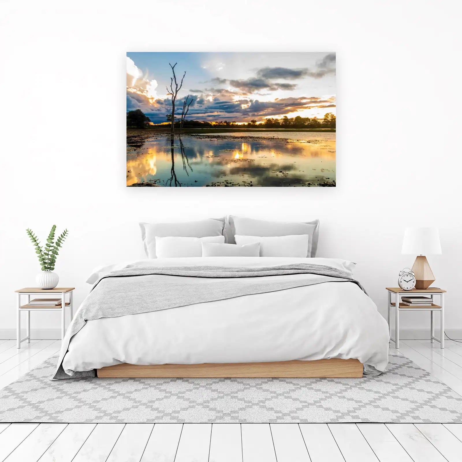 Serene Sunset Lake with Dead Tree Wall Art