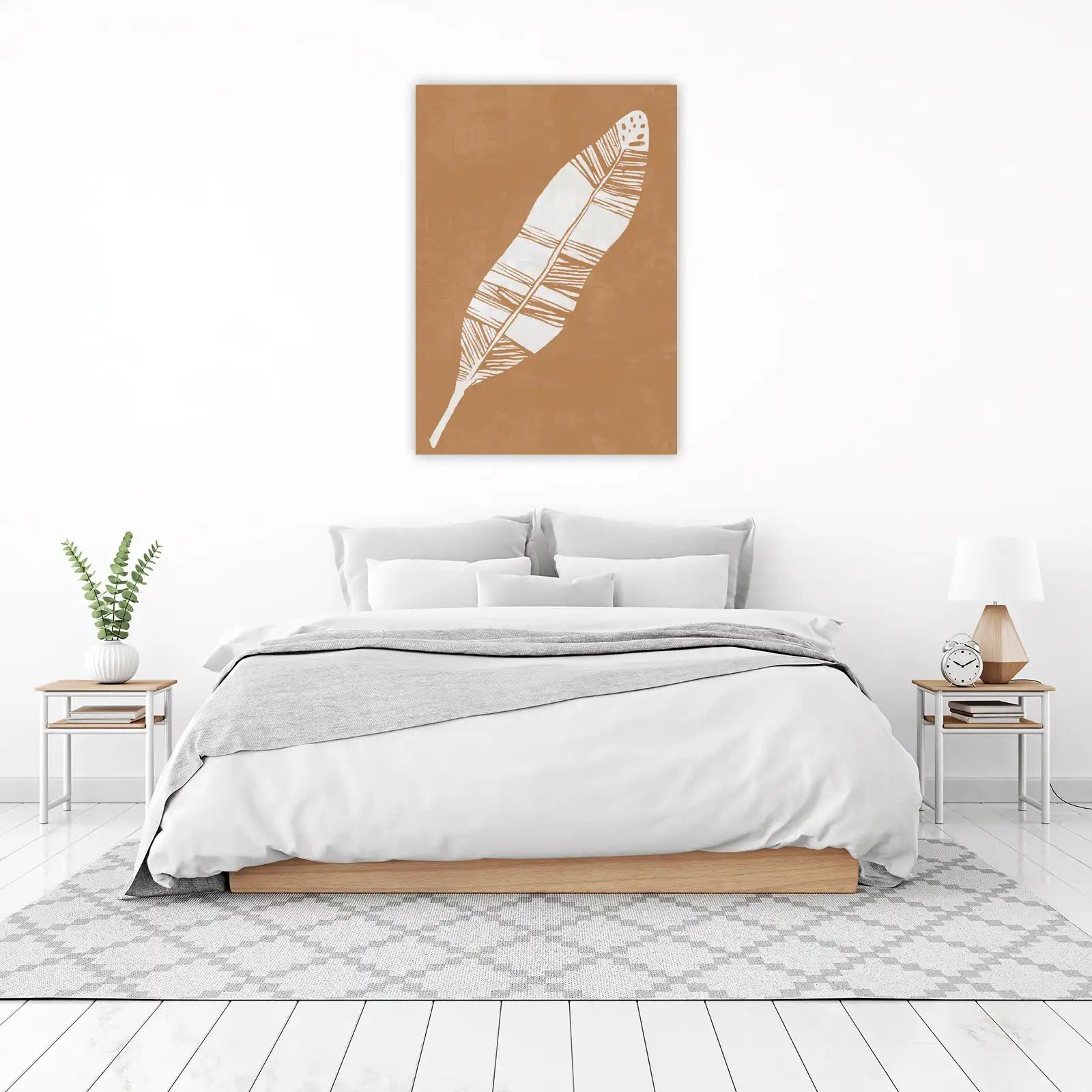 Boho White Feather Abstract Earth Tone Wall Art