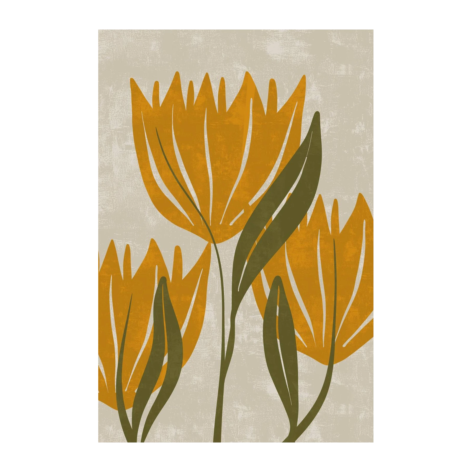 Golden Floral Boho Abstract Wall Art
