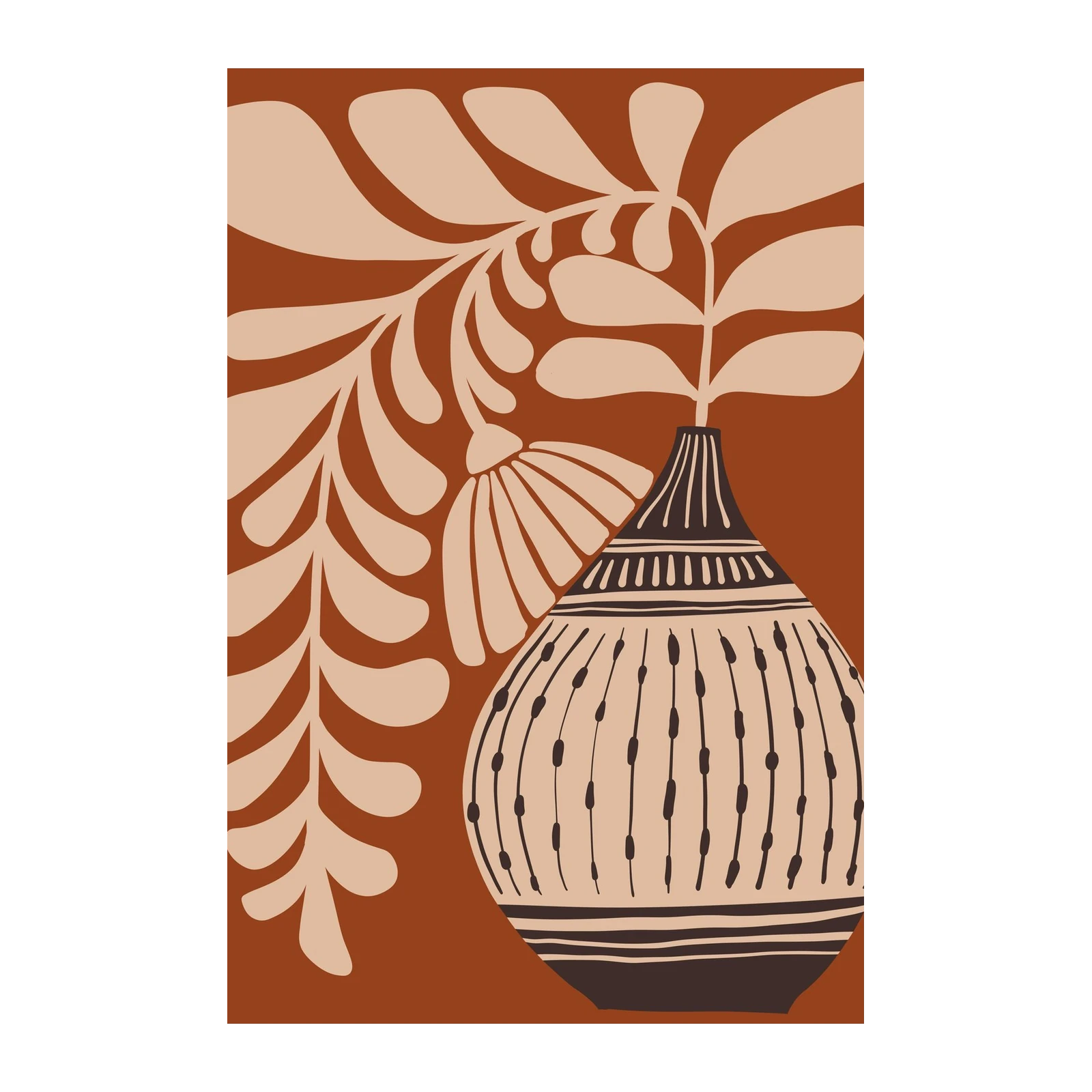 Boho Botanical Vase & Leaves Wall Art