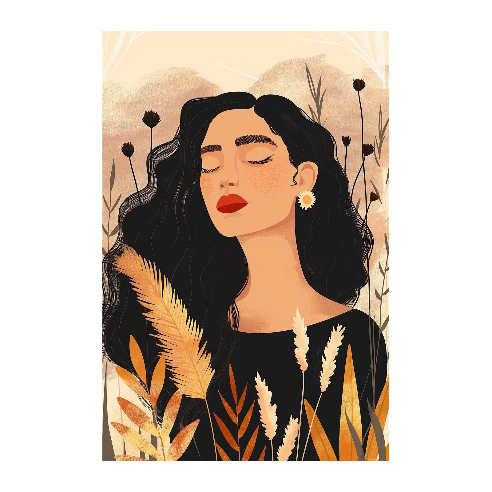 Serene Woman Floral Art Wall Art