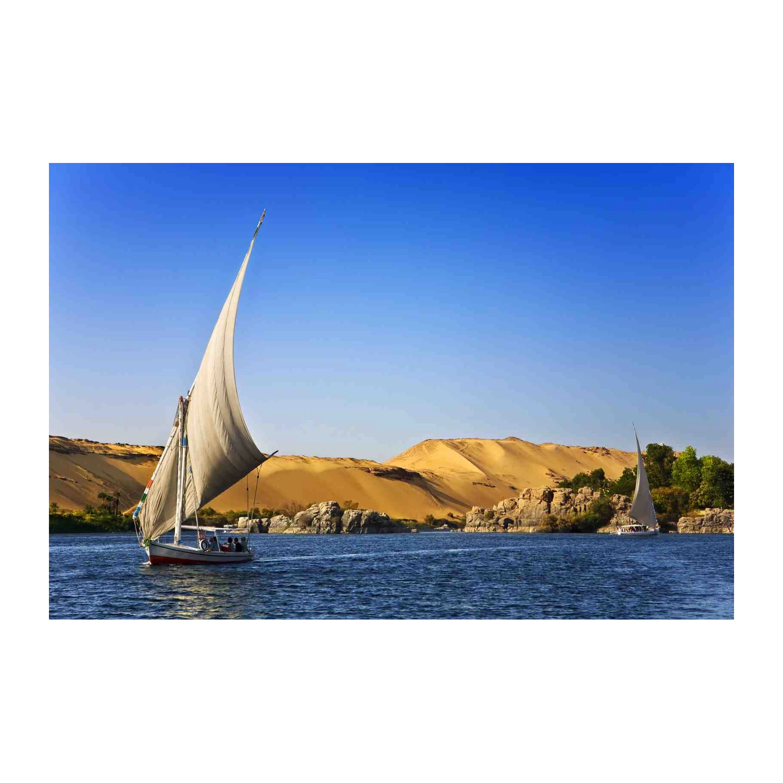 Nile River Felucca Sailboat Egyptian Desert Landscape Wall Art