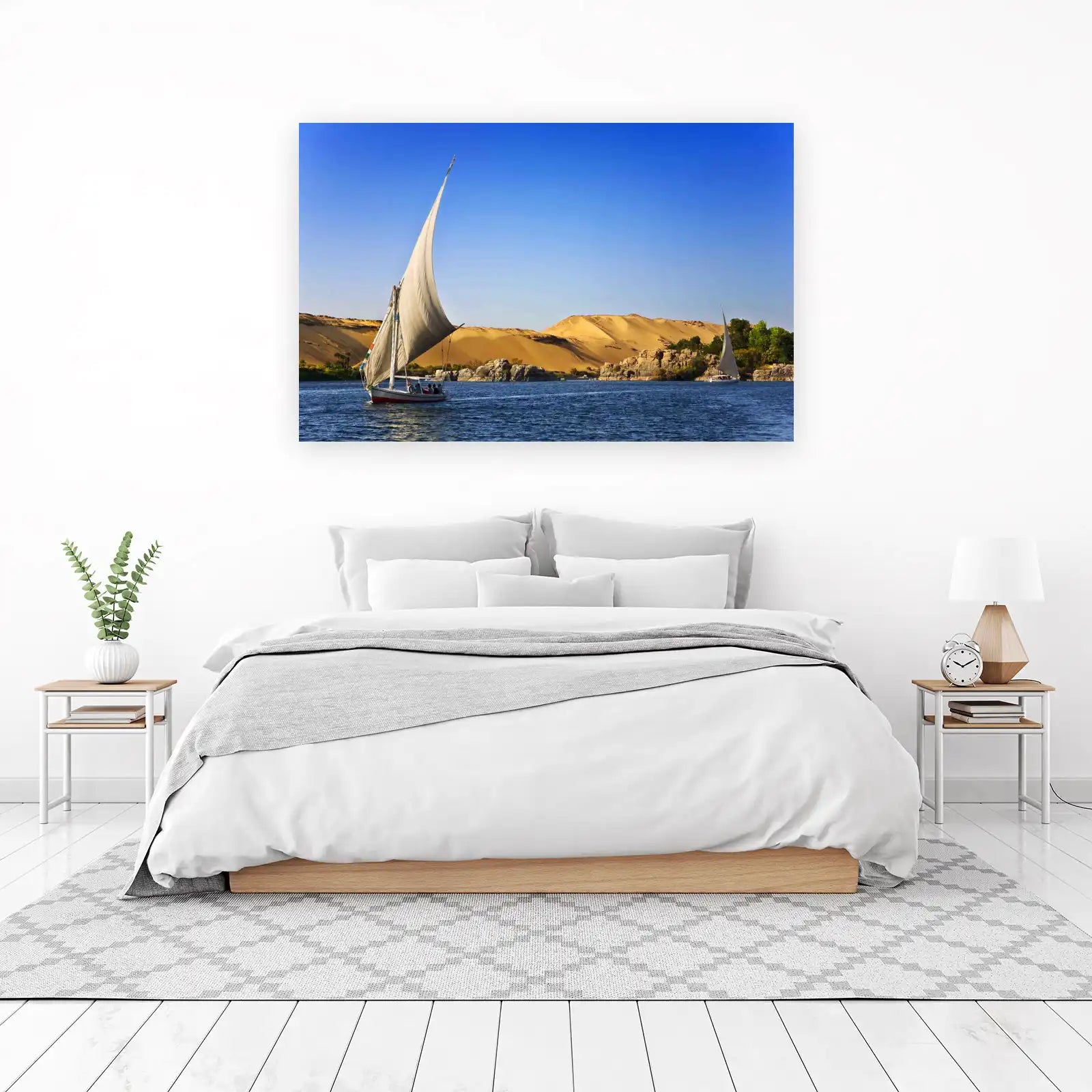 Nile River Felucca Sailboat Egyptian Desert Landscape Wall Art