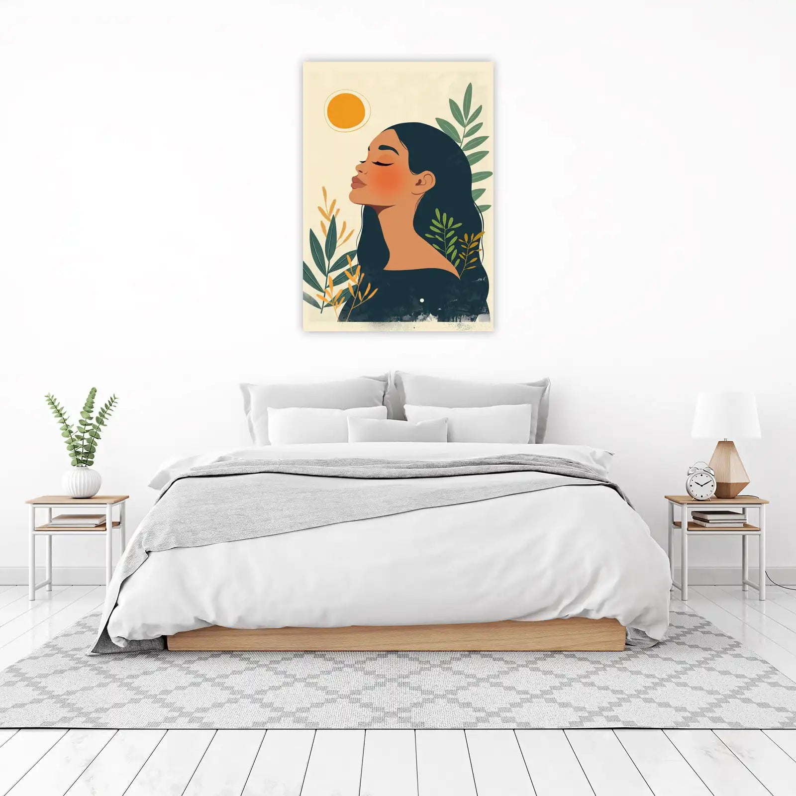 Serene Woman & Sun Modern Abstract Wall Art