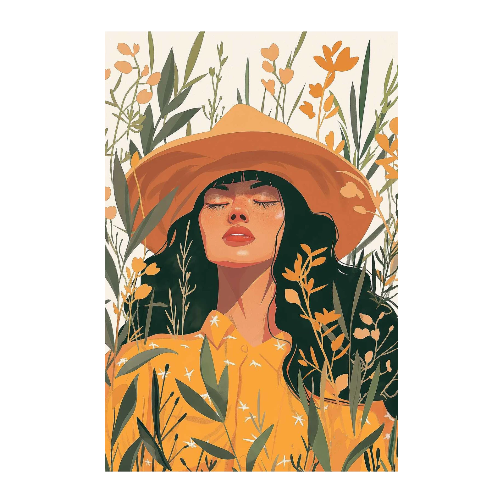 Serene Meadow Woman Summer Hat Wall Art