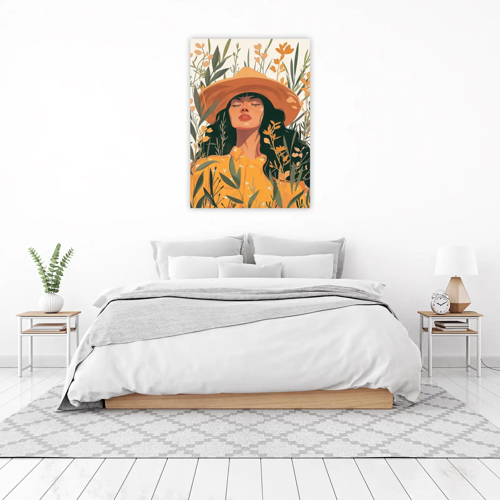Serene Meadow Woman Summer Hat Wall Art
