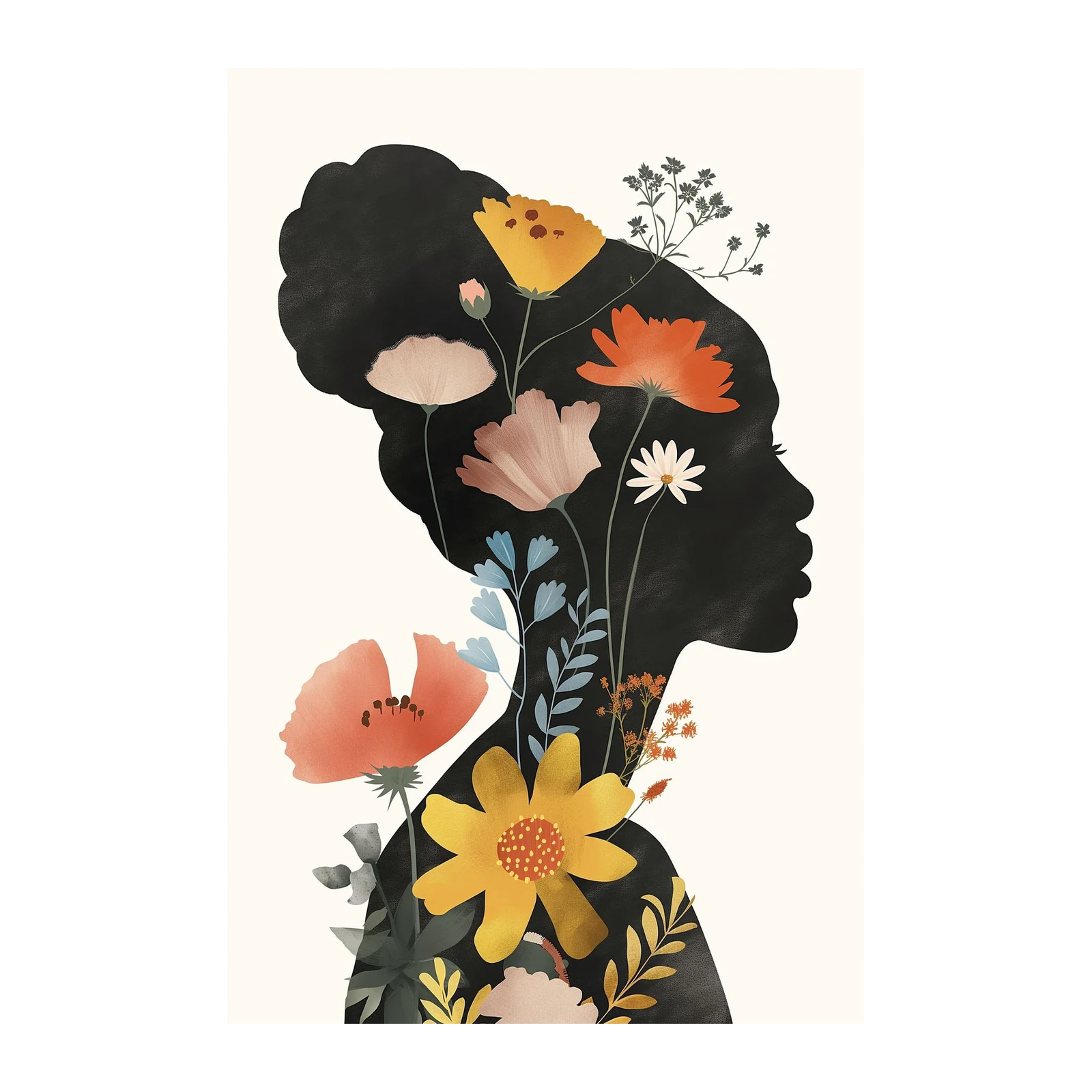 Floral Silhouette Woman Wall Art - Boho Botanical Wall Art