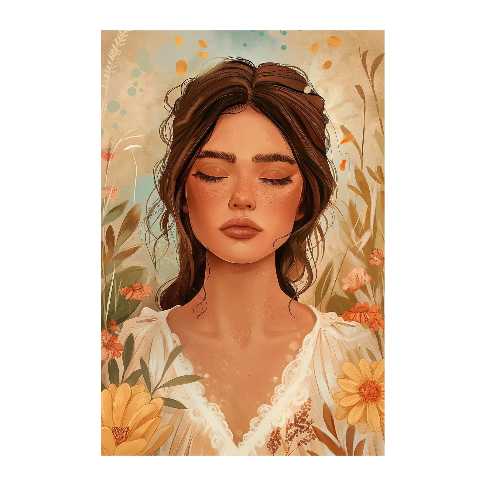 Serene Woman Floral Portrait Wall Art