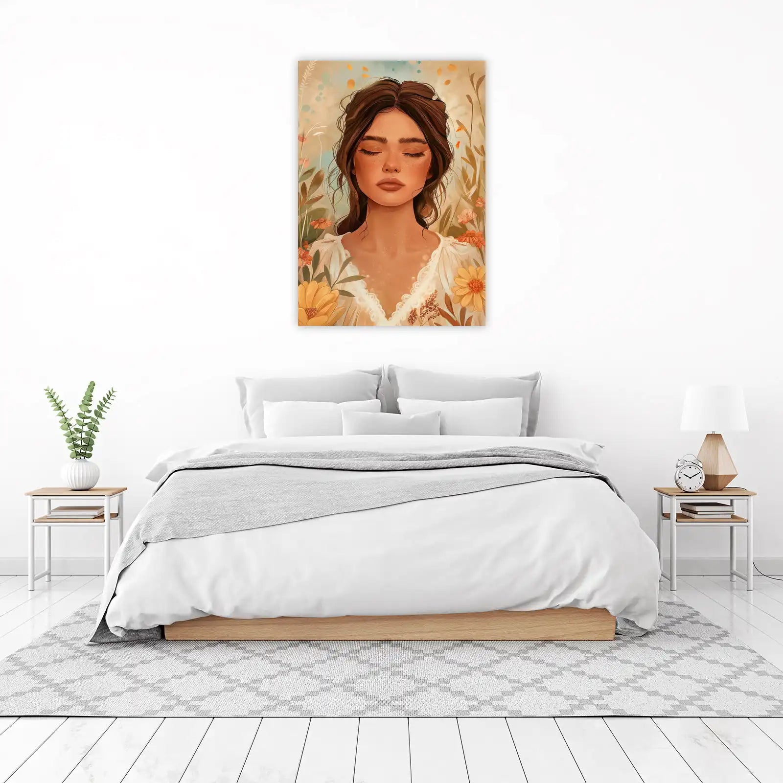 Serene Woman Floral Portrait Wall Art