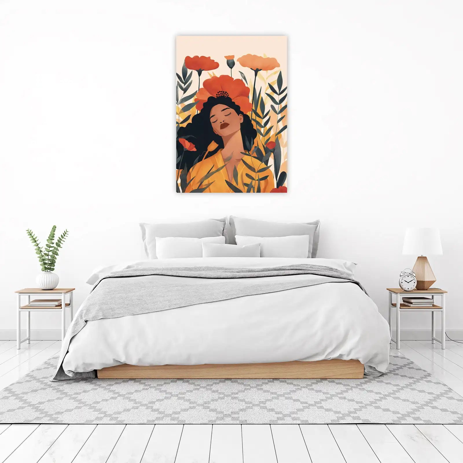 Serene Bloom Woman Floral Art Wall Art