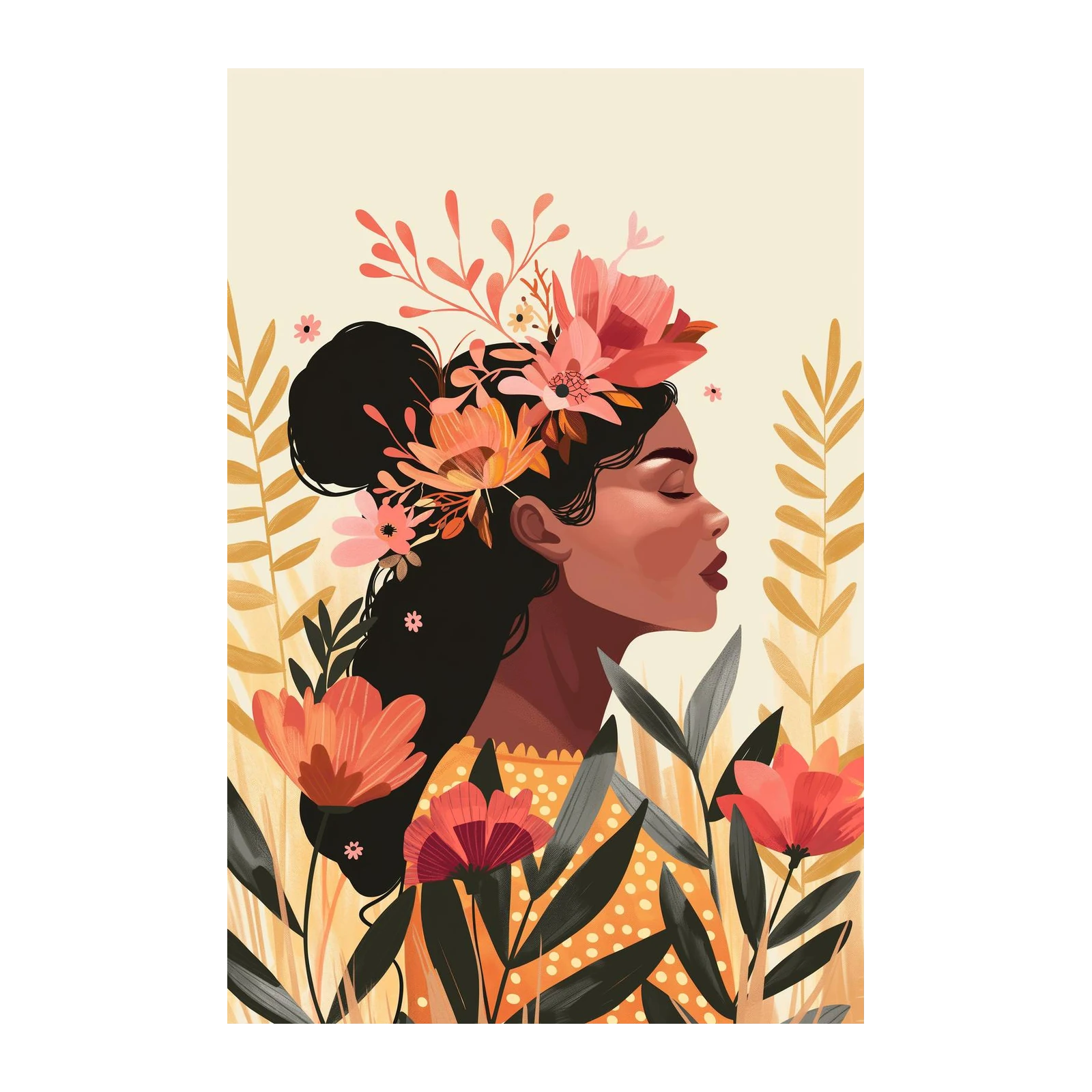 Bohemian Bloom Woman Floral Wall Art Wall Art