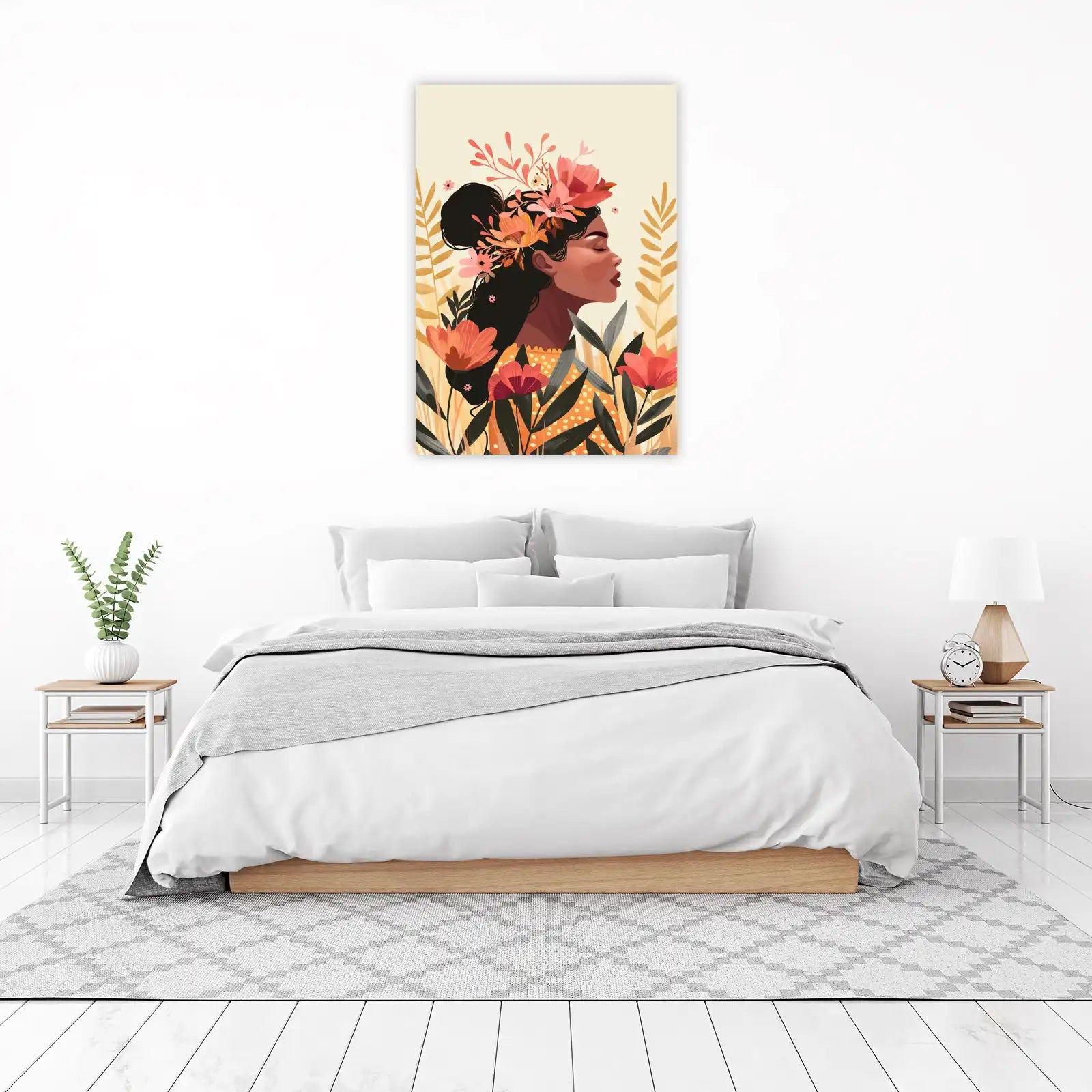 Bohemian Bloom Woman Floral Wall Art Wall Art