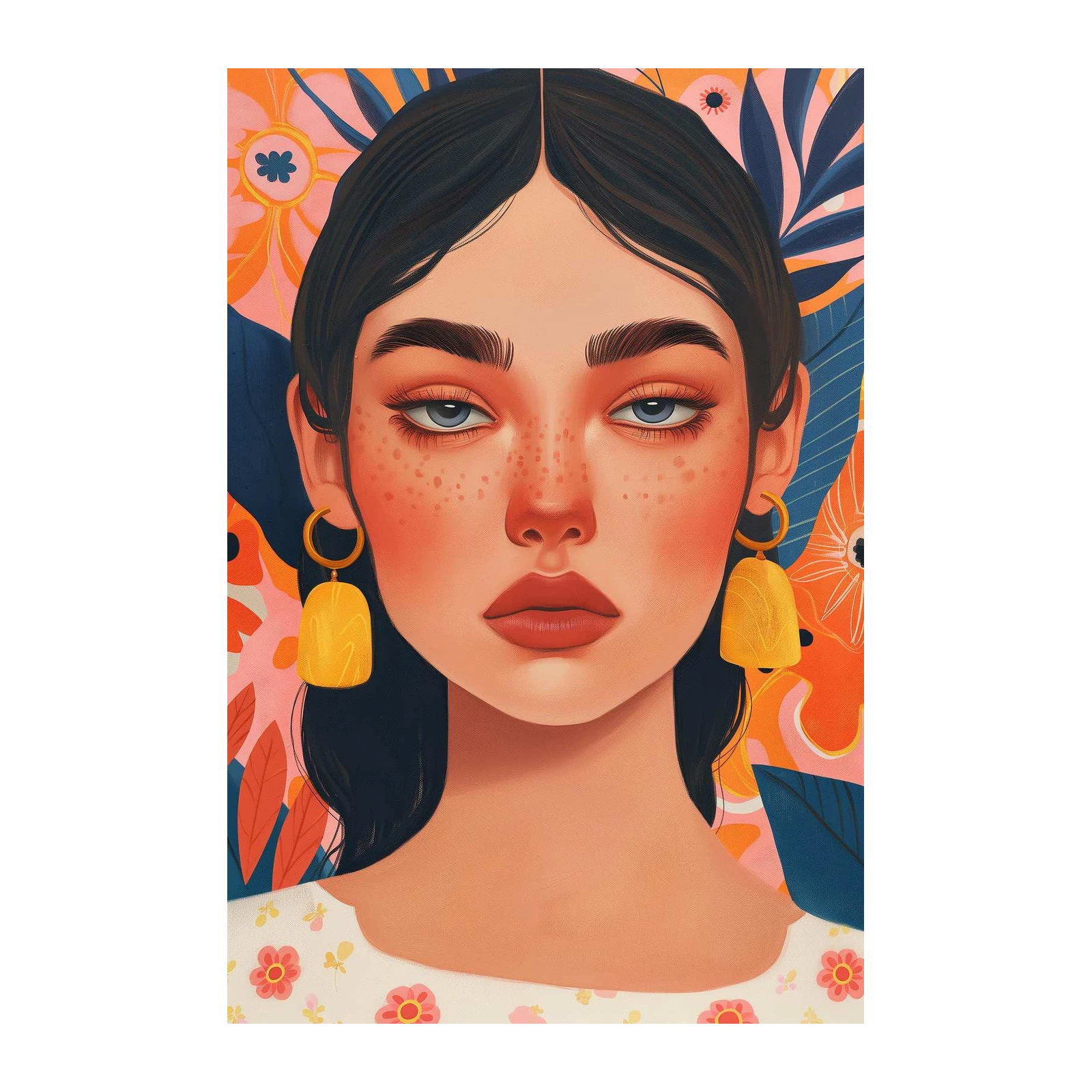 Vibrant Portrait Woman Floral Wall Art