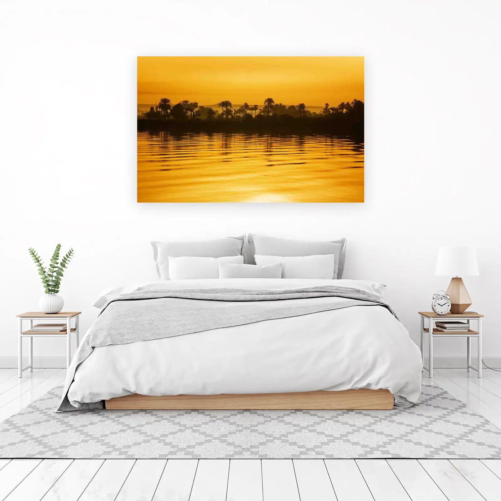 Golden Nile Sunset Palm Trees Wall Art